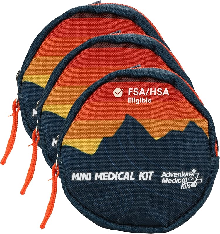 Adventure Medical Kits Mini botiquín de primeros auxilios limitado Sunset, paquete de 3 | Kit de edición limitada que trata cortes, raspaduras y ampollas con vendajes, ungüento antibiótico y piel de topo, además de un mosquetón