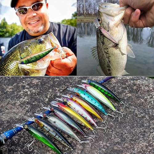 Miniatura 6 de Sougayilang Juego de señuelos de pesca Crankbaits, cebos duros, cebos de natación, para bote, para superficie, señuelos para trucha, lubina, perca