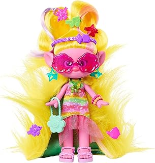 Mattel Trolls 3 Todos Juntos Viva Muñeca con pelo amarillo que se convierte en capa inspirada en la película, accesorios sorpresa dentro del pelo, juguete +3 años (HNF17)