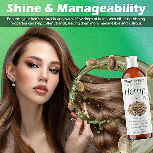 Miniatura 5 de Aceite de semilla de cáñamo 16 oz. Virgen, sin refinar, 100% puro natural, hidratante para piel, cuerpo y cabello. Funciona para masajes, acné y más