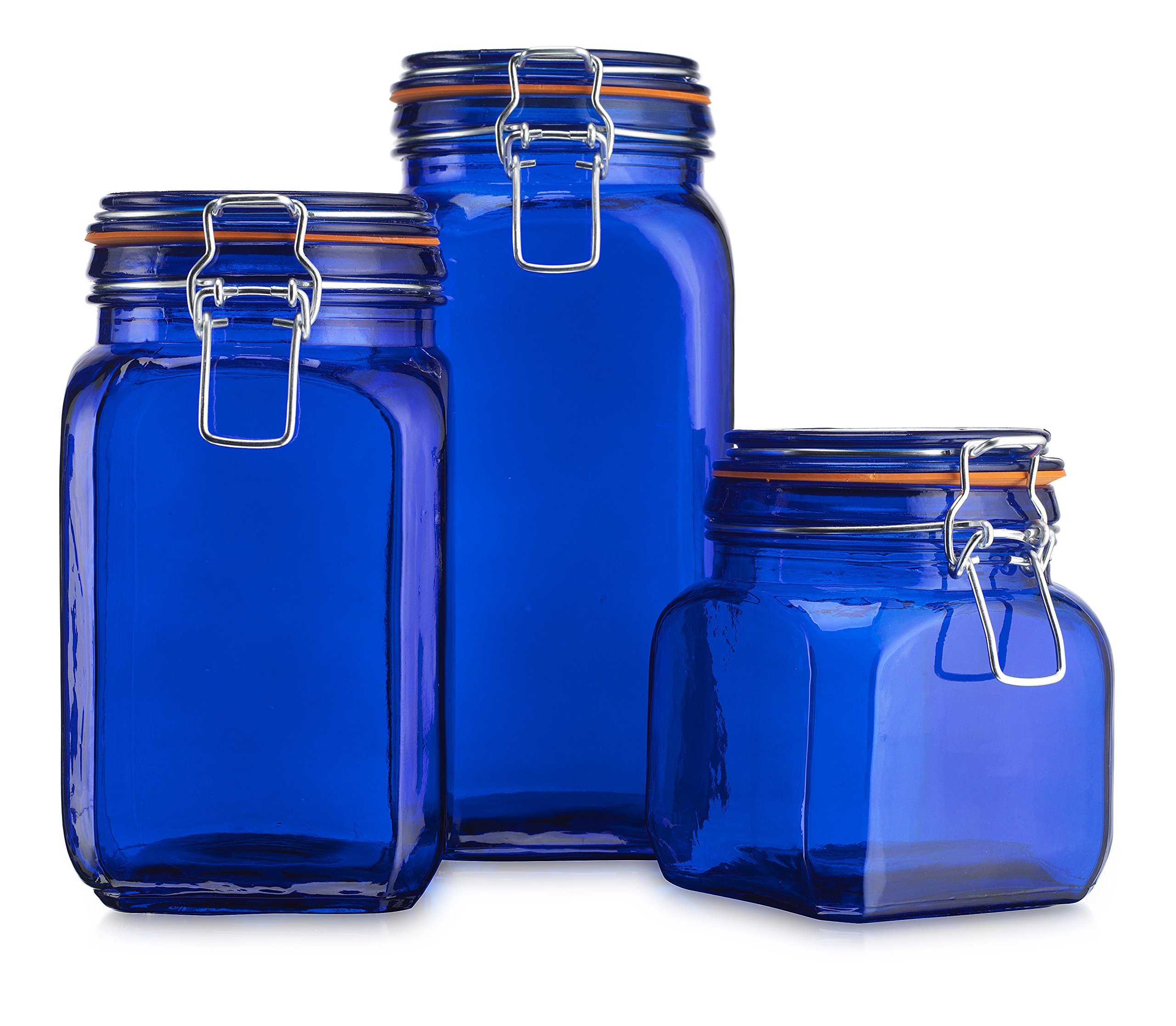 Buy Airtight Blue colored Glass Canister Hermetic Seal Bail & Trigger /Jar with Lidx2022; Use As