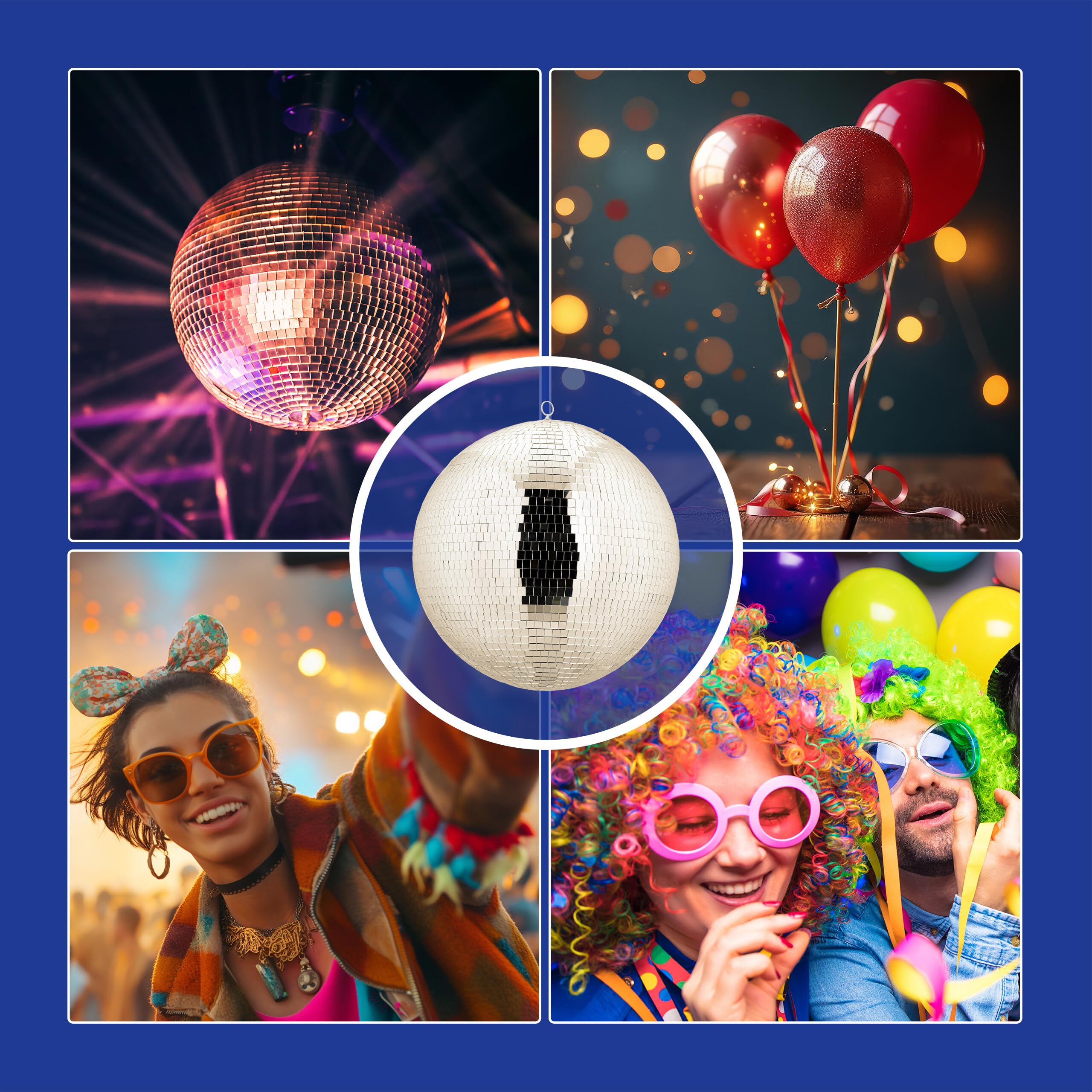 Relaxdays Discokugel, Ø 50 cm, Deko Spiegelkugel zum Aufhängen, Partykugel mit Metallöse, Discoball Party, Champagner