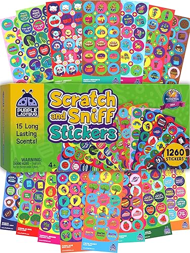 PURPLE LADYBUG 1260 Scratch and Sniff Stickers for Kids - Reward & Motivational Stickers - Smelly Stickers Teacher Must Haves for Classroom Essentials - Christmas Stocking Stuffers for Kids & Toddler - 1260 Scratch and Sniff Stickers