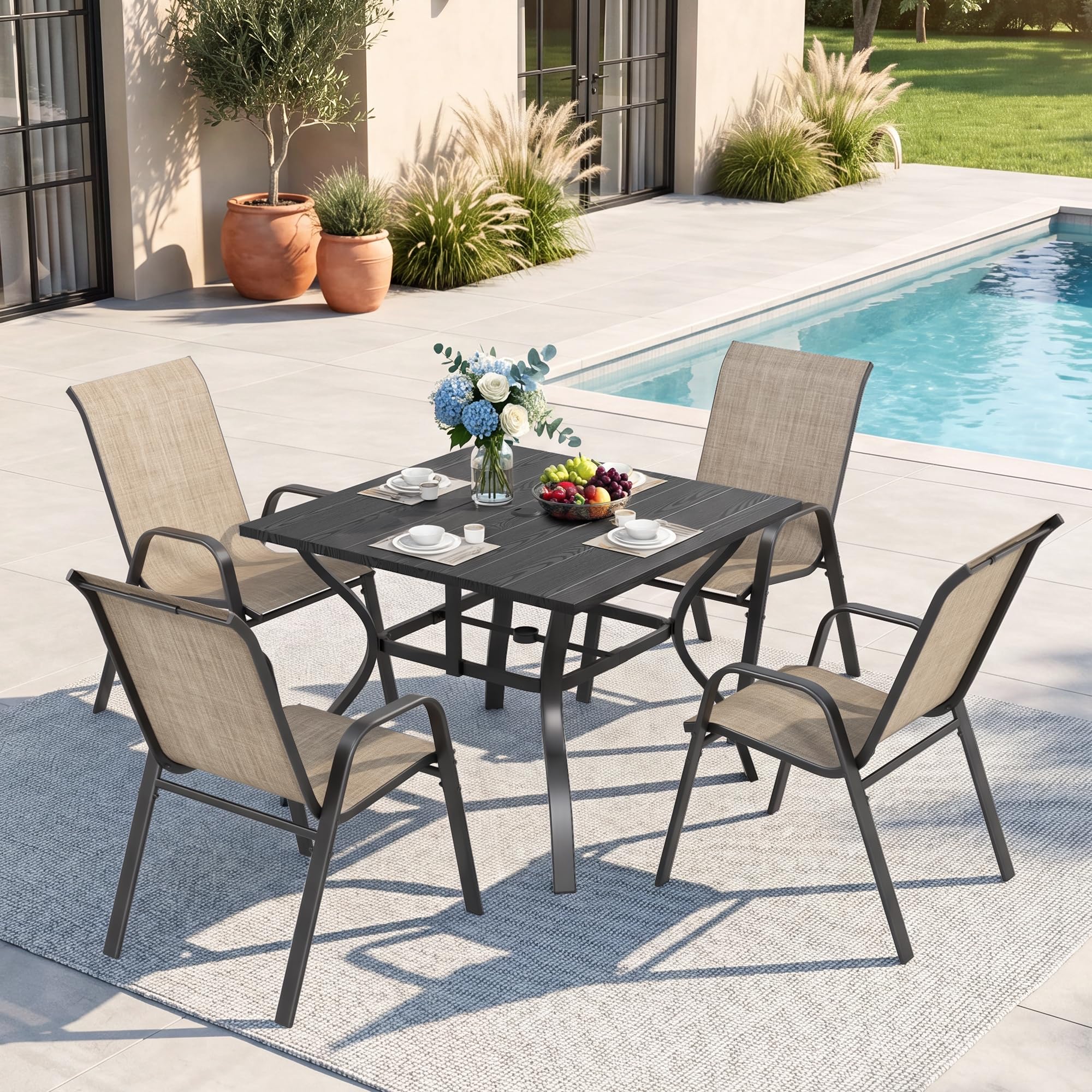 Stackable Metal Patio Dining Set for 4
