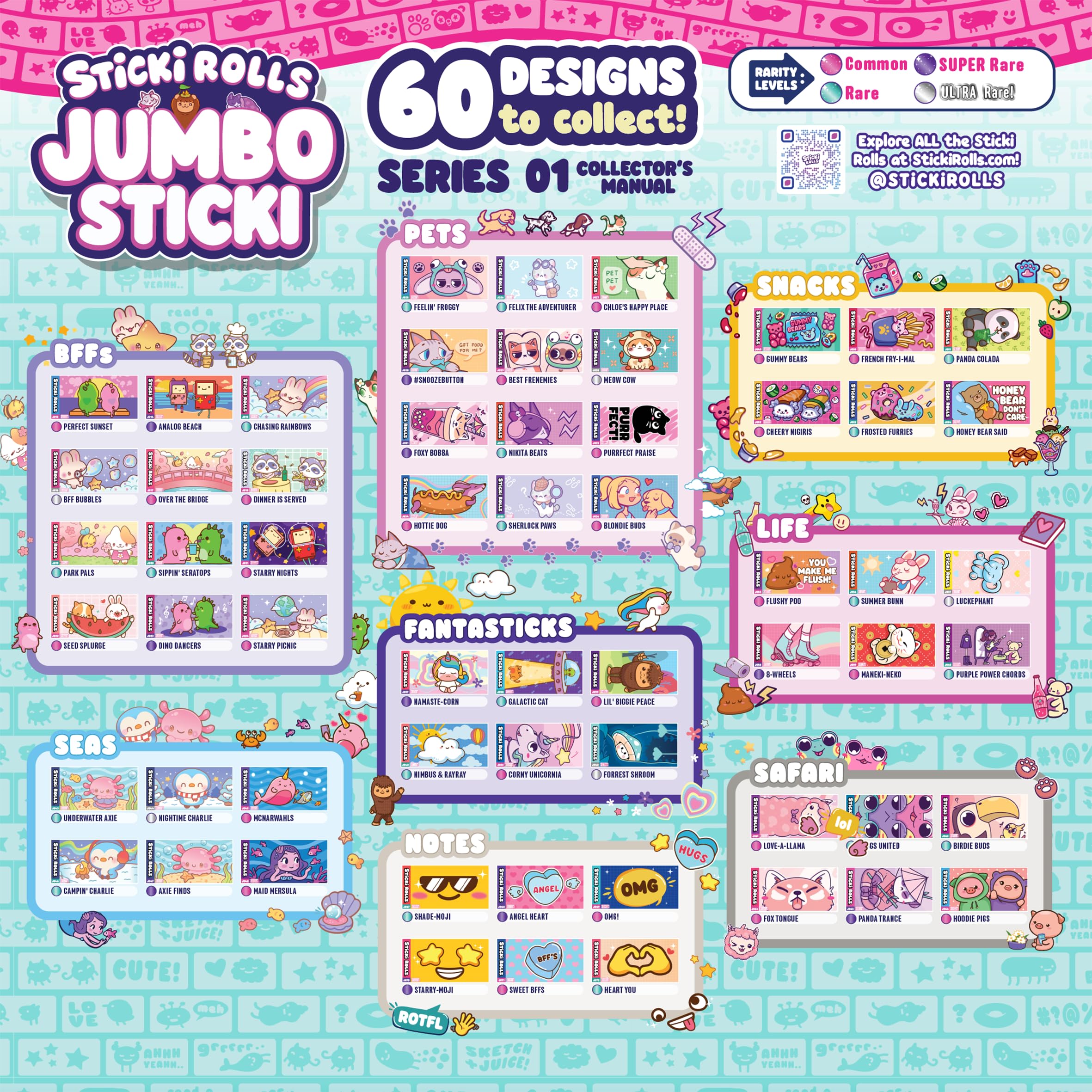 Sticki Rolls Jumbo Stickies – 6-Pack Capsule | Exclusive Collectible Wall Décor for Kids Ages 5 (Sticki Seas