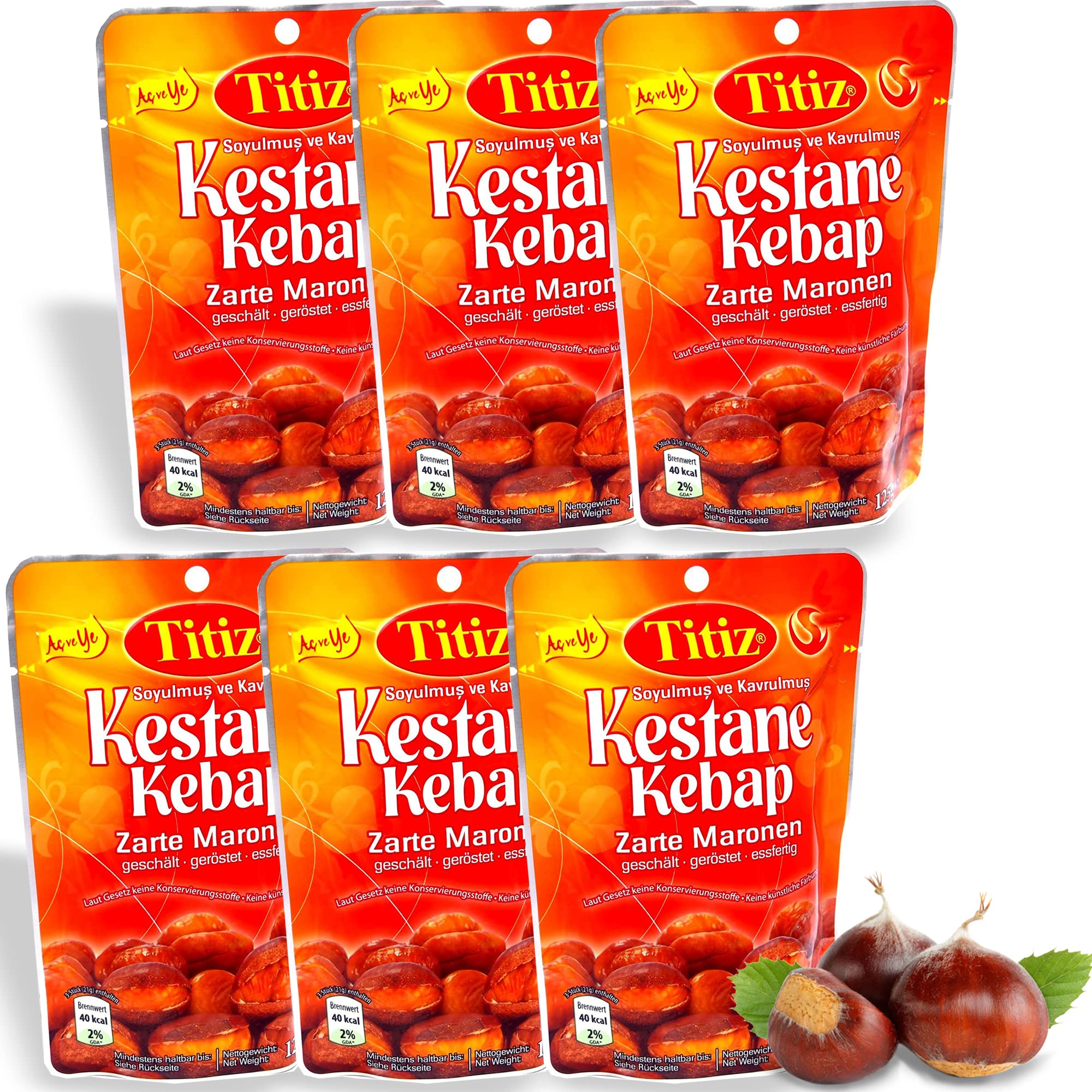 Pergamo Set Titiz 6x125 Gr Geschälte Maronen Edelkastanien Geröstet Essfertig Esskastanien Zarte Maronen (6x125g)