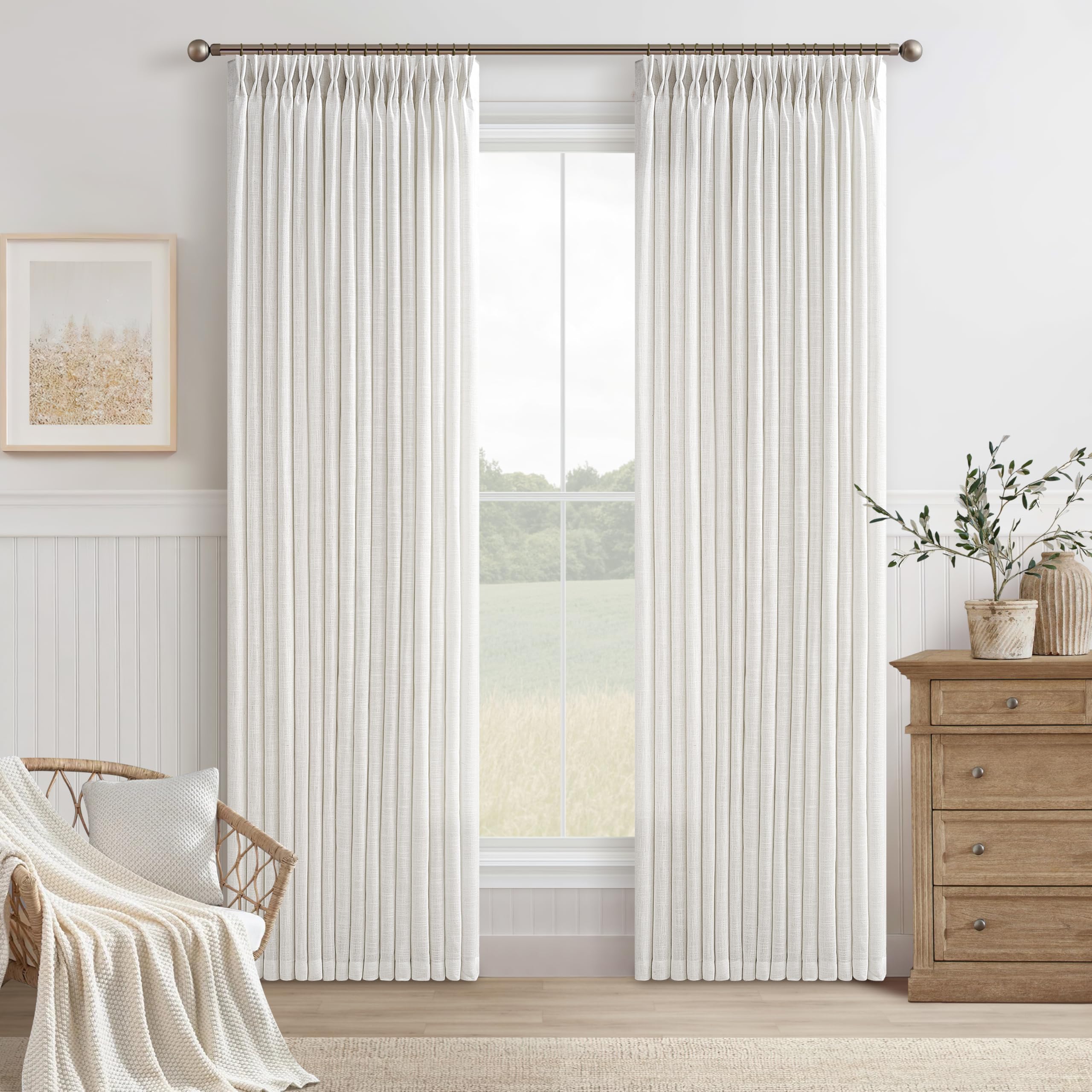 Photo 1 of **MISSING PARTS**
120 Inch Length Extra Long Linen Curtains Modern Neutral Curtain 10 Foot Light Filtering Semi Sheer Back Tab Pinch Pleat Curtain for Tall Ceiling Living Room 2 Panels 50 by 120 Inch Ivory Beige White