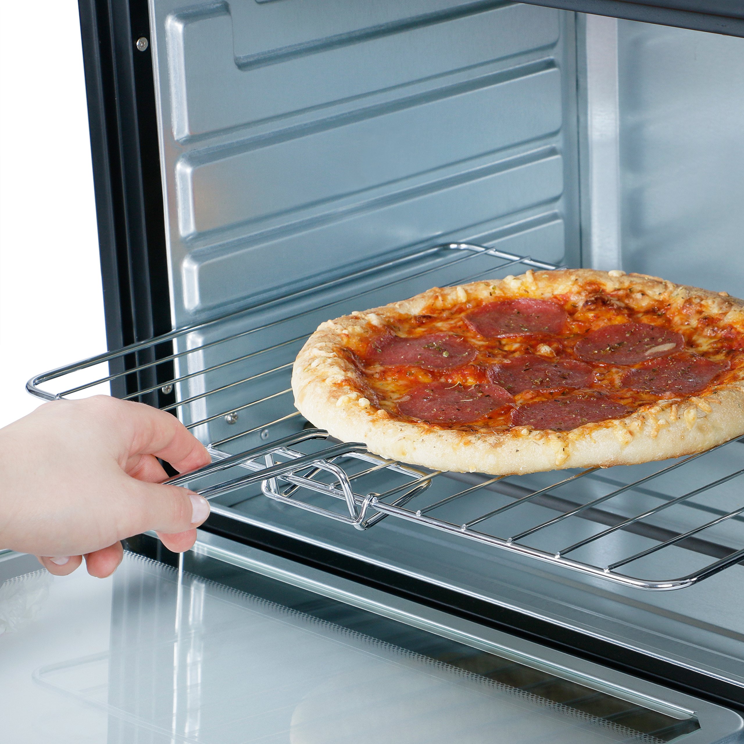 TZS First Austria - 35 l, 1600 W, mini piekarnik z oświetleniem wewnętrznym i termoobiegiem, mini piec do pizzy, podwójne szklane drzwi, timer, mini piekarnik, piec do pizzy | wyjmowana blacha na