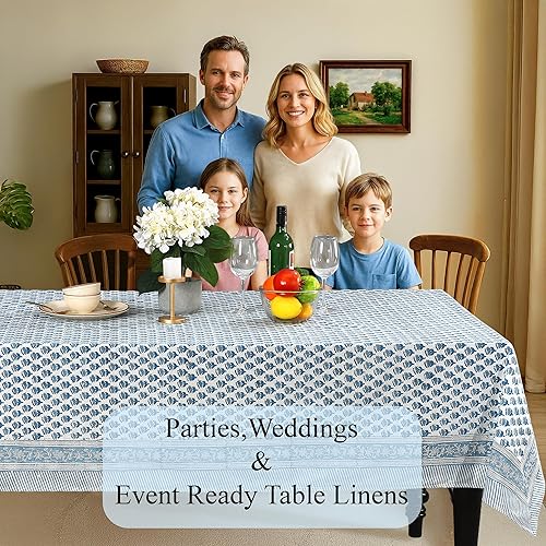 Miniatura 3 de CPC - Mantel rectangular de algodón con estampado de bloques indios, 80 x 120 pulgadas, lavable, para boda, Acción de GraciasNavidad, verde ágata