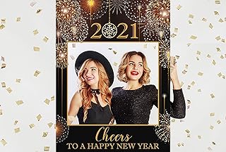 Happy New Year Photo Booth Frame, Fireworks, NYE Decorations, New Years Eve Party, New Year Decor, Black and Gold, Photo Booth, Selfie frame, Handmade Party Supplies Photo Prop Sizes- 36x24, 48x36