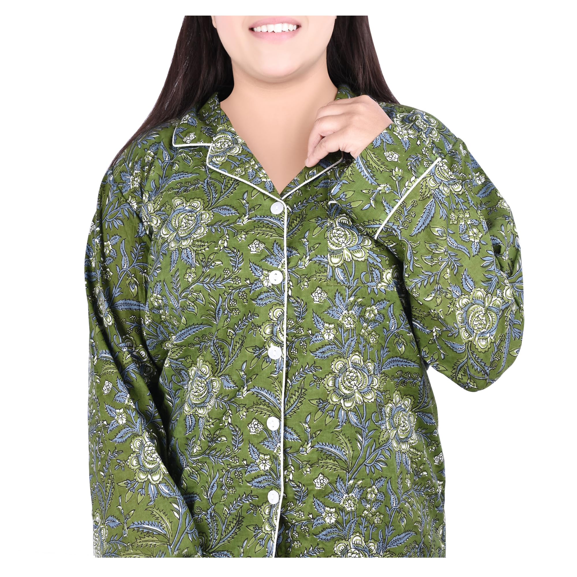 Conjunto de pijama de algodón para mujer, conjunto de pijama de algodón de lujo para mujer, conjunto de pijama elegante y cómodo de manga larga, verde, XL