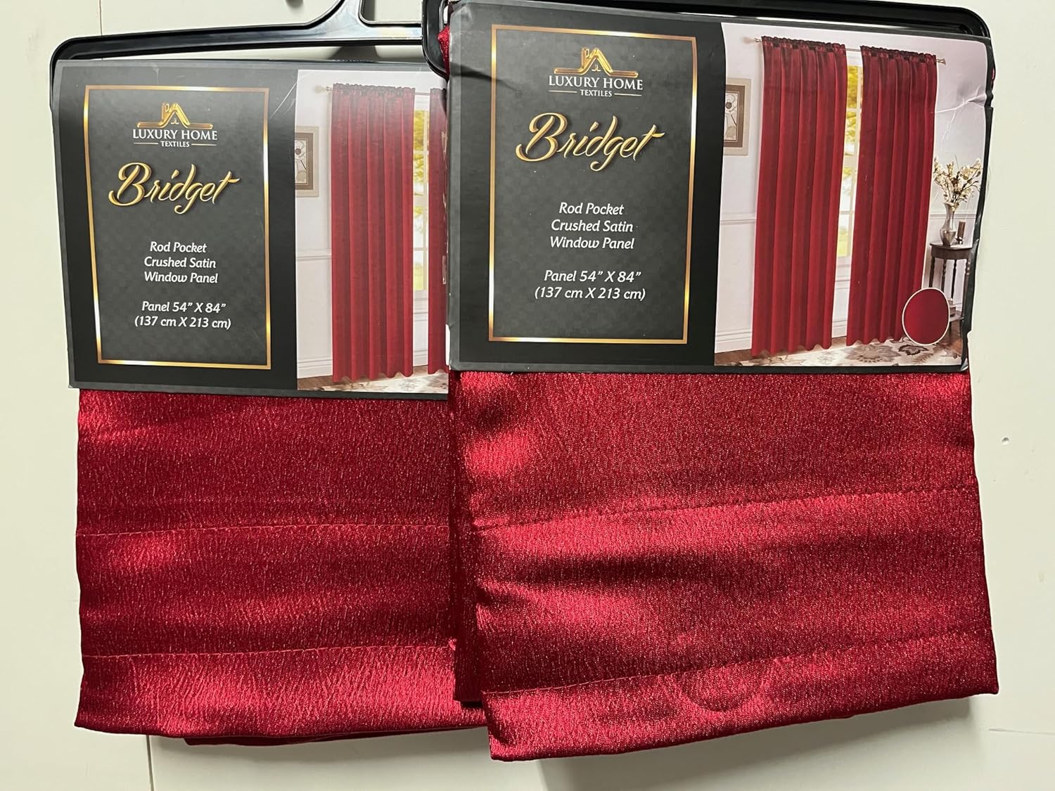 Set of 2 Bridget Crushed Satin Rod Pocket Curtain Panel, 84" Long (Burgundy)
