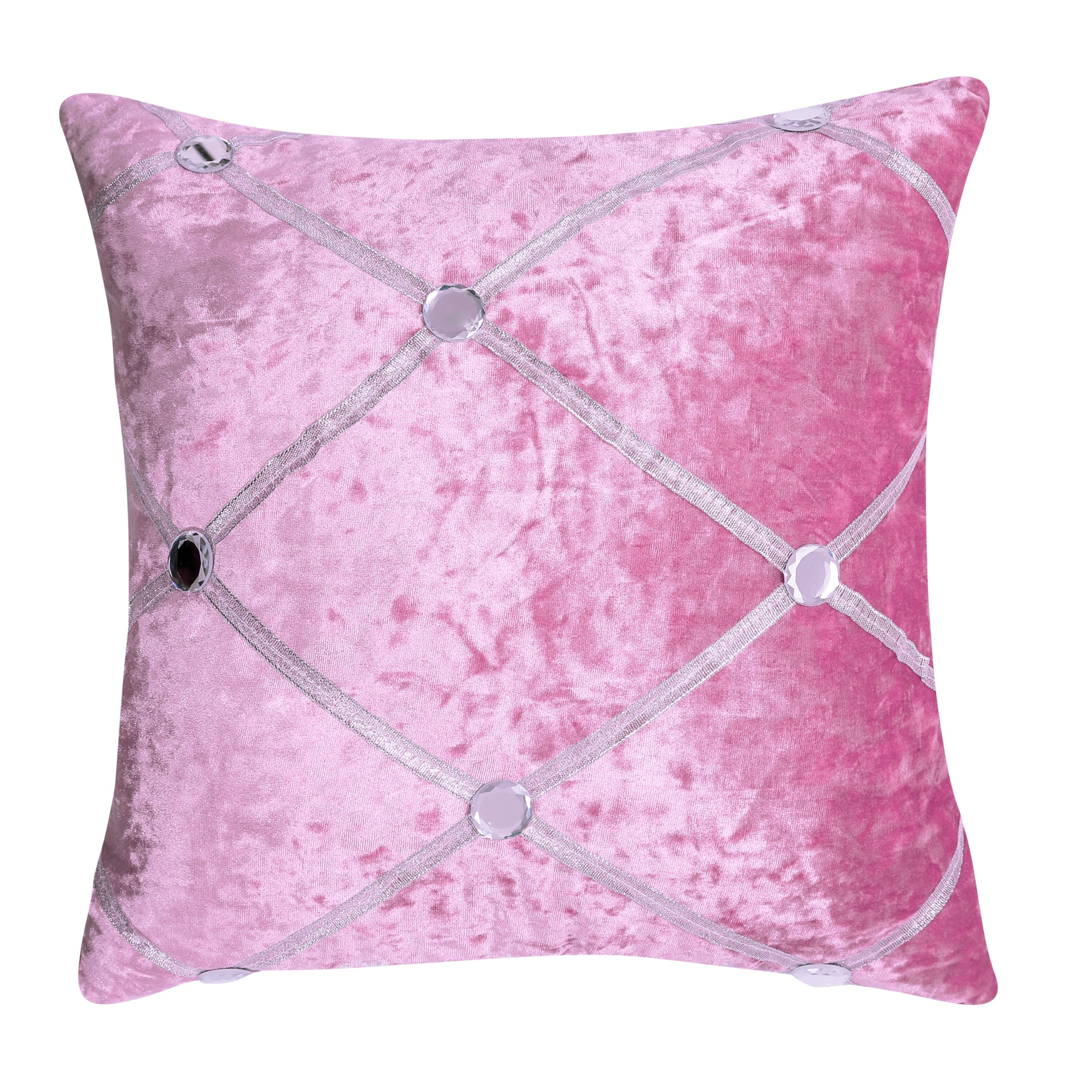 Anything 4 you Velvet Throw Pillow Covers Set of 2-45 x 45 cm (18 x 18 inch) Pink Cushion Cover with Luxury Diamond Rhinestone Design and Invisible Zipper