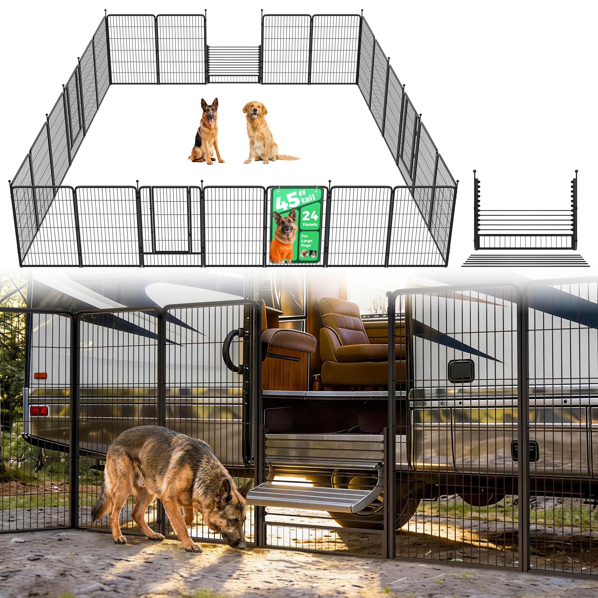 FXW Instant Dog Playpen with RV Step Grid for RV Camping, 45" H, 24 Panels