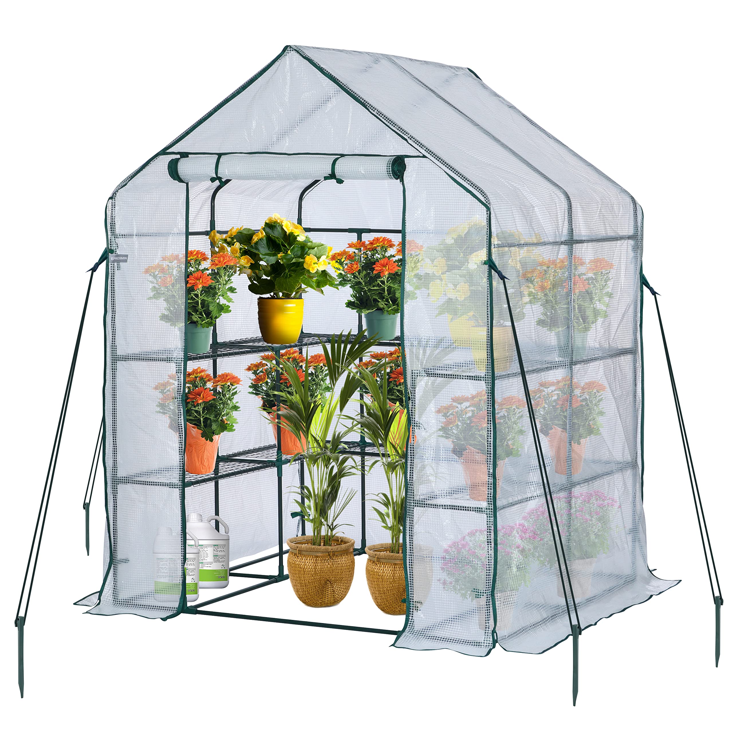 JUNGLE STONE Walk In Greenhouse With 10 Shelves, Reinforced PE Plastic Cover With Sturdy Steel Frame, Greenhouse/Plant Nursery for Gardens, Patios or Spaces Size, Easy to Assemble