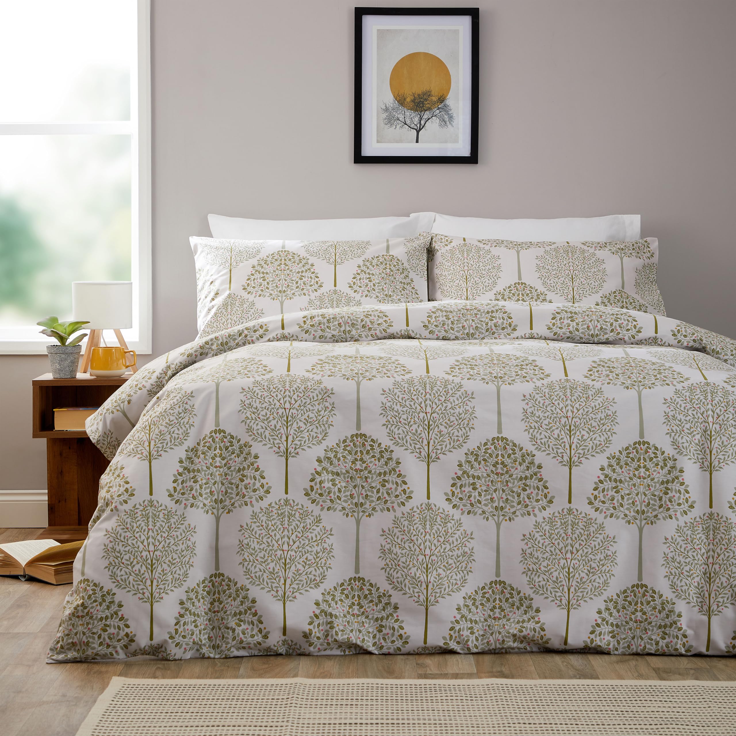 Olivia Rocco 100% Cotton Duvet Cover Set 200 Thread Count Printed Quilt Covers With Pillowcases Bedding Bed Linen Sets, Sion Sage Green King