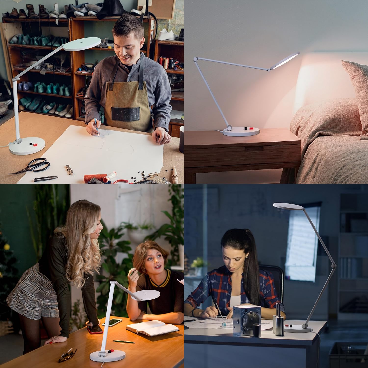 Tricolor Table Lamp - 3 Color Modes (Daylight 6000K, Cool White 4000K, Warm 2700K) - 3500 Lux Bright Light, Adjustable Brightness, Easy Operate Dimmer Switch, Large 6.5" Shade (White)