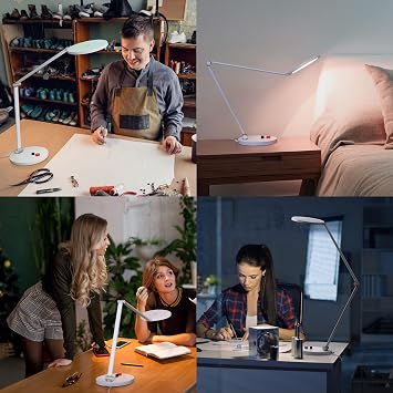 Tricolor Table Lamp - 3 Color Modes (Daylight 6000K, Cool White 4000K, Warm 2700K) - 3500 Lux Bright Light, Adjustable Brightness, Easy Operate Dimmer Switch, Large 6.5 Shade (White)