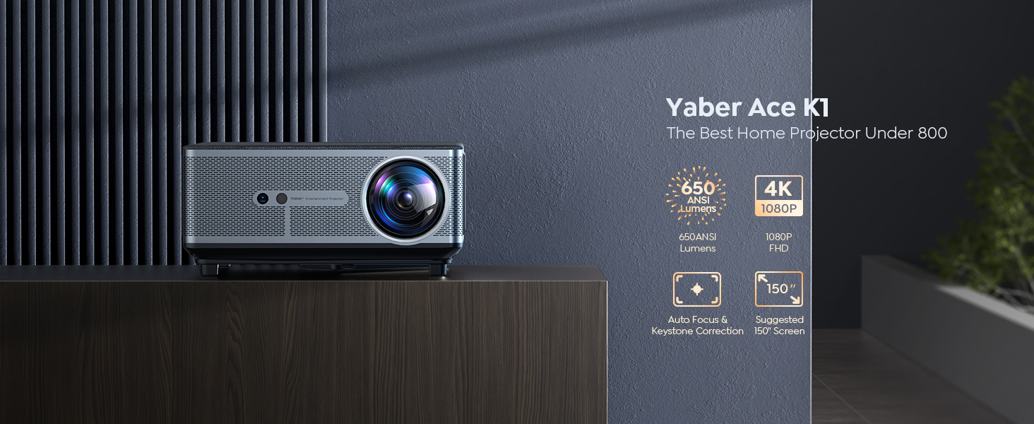 Yaber ACE K1 Ultra Bright Native 1080P Projector, 4K Supported