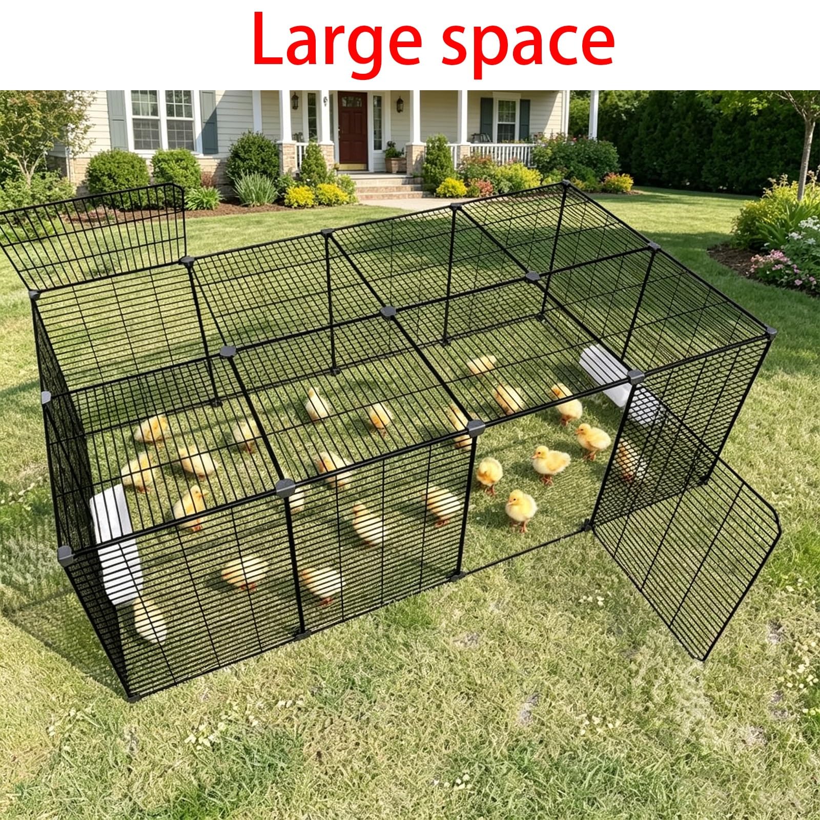 Recinto per Galline e Animali da Esterno in Metallo, Griglia 1,5cm, Copertura Superiore e Porta Laterale per Conigli, Porcellini, Anatroccoli