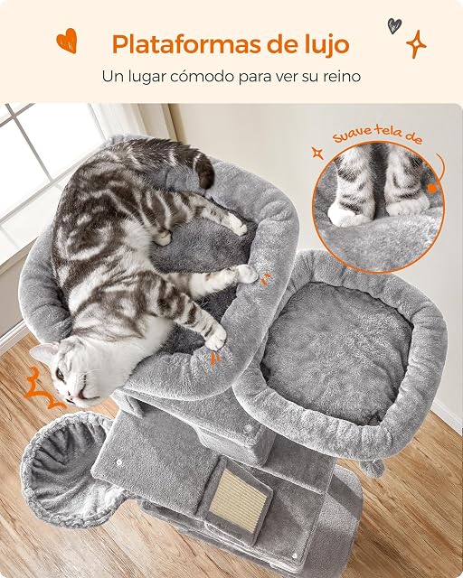 Foto 3 de 7 de Feandrea Árbol para Gatos Grandes, 2 Plataformas, 2 Cuevas, Cesta