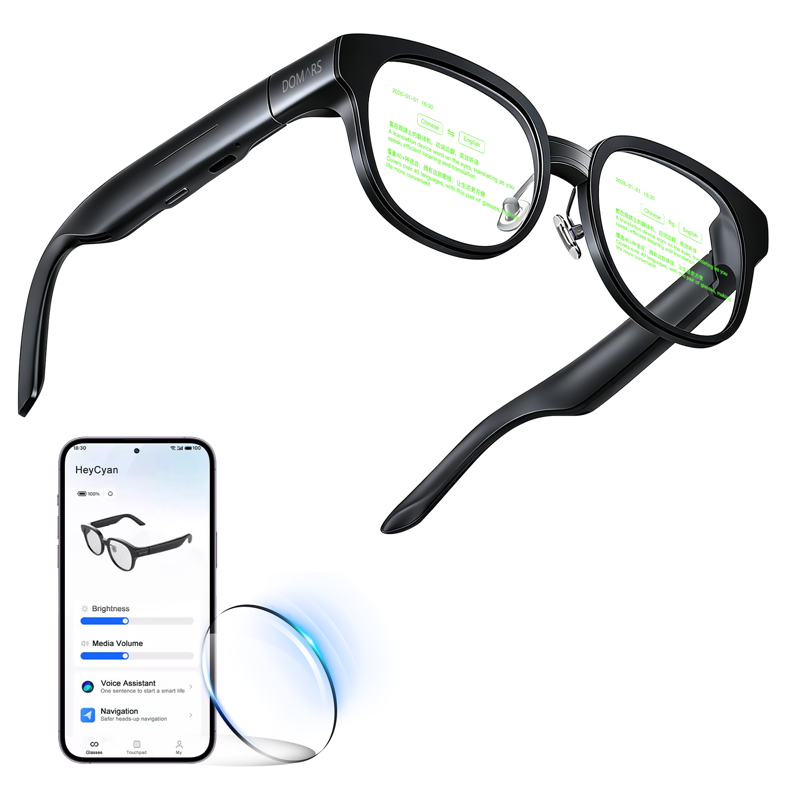 Amazon | Domars ARグラス 字幕表示 スマートグラス AI字幕メガネ 高 