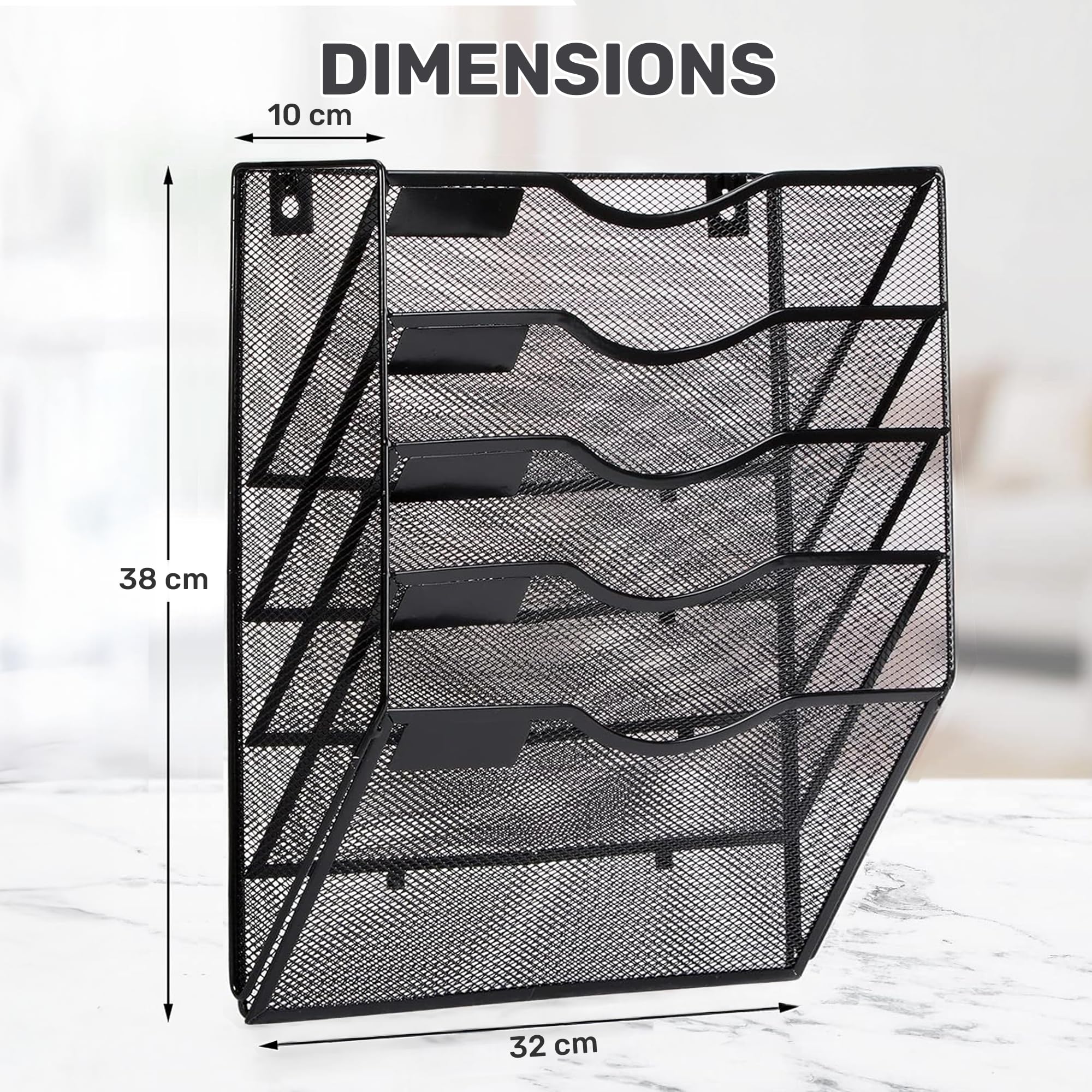 ZYLEN Wall File Holder – Sleek Black Metal Organizer for Documents and Folders, Home, and Classroom – Compact and Stylish Storage Solution for Papers, Folders, and Files (38 x 32 x 10 cm)