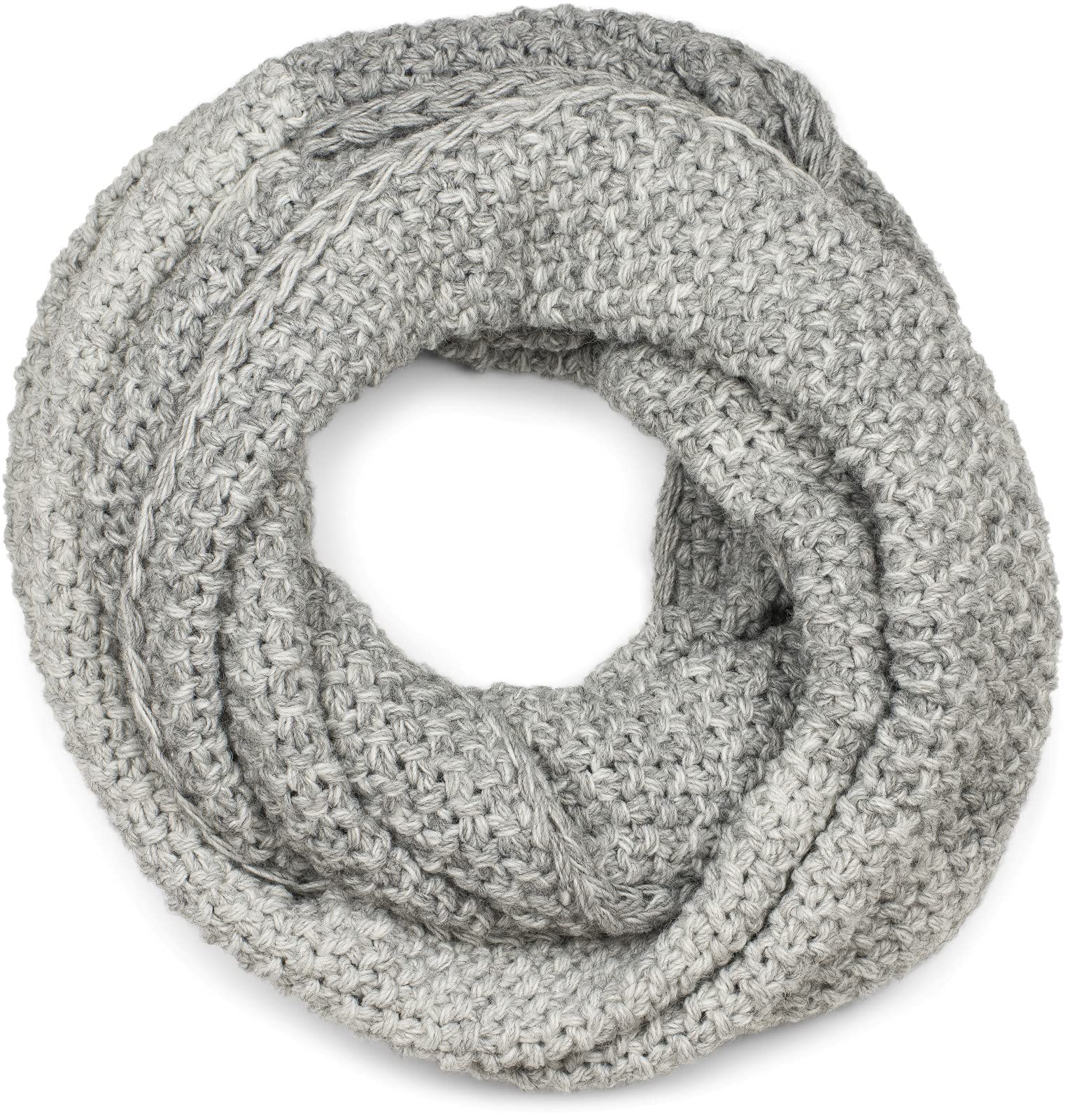 Stylebreaker Women's Light Grey-Grey Knitted Loop Scarf 2-Coloured With Ombre Gradient, Rice Grain Knitted Pattern, Warm Winter Knitted Scarf 01018165, Colour: