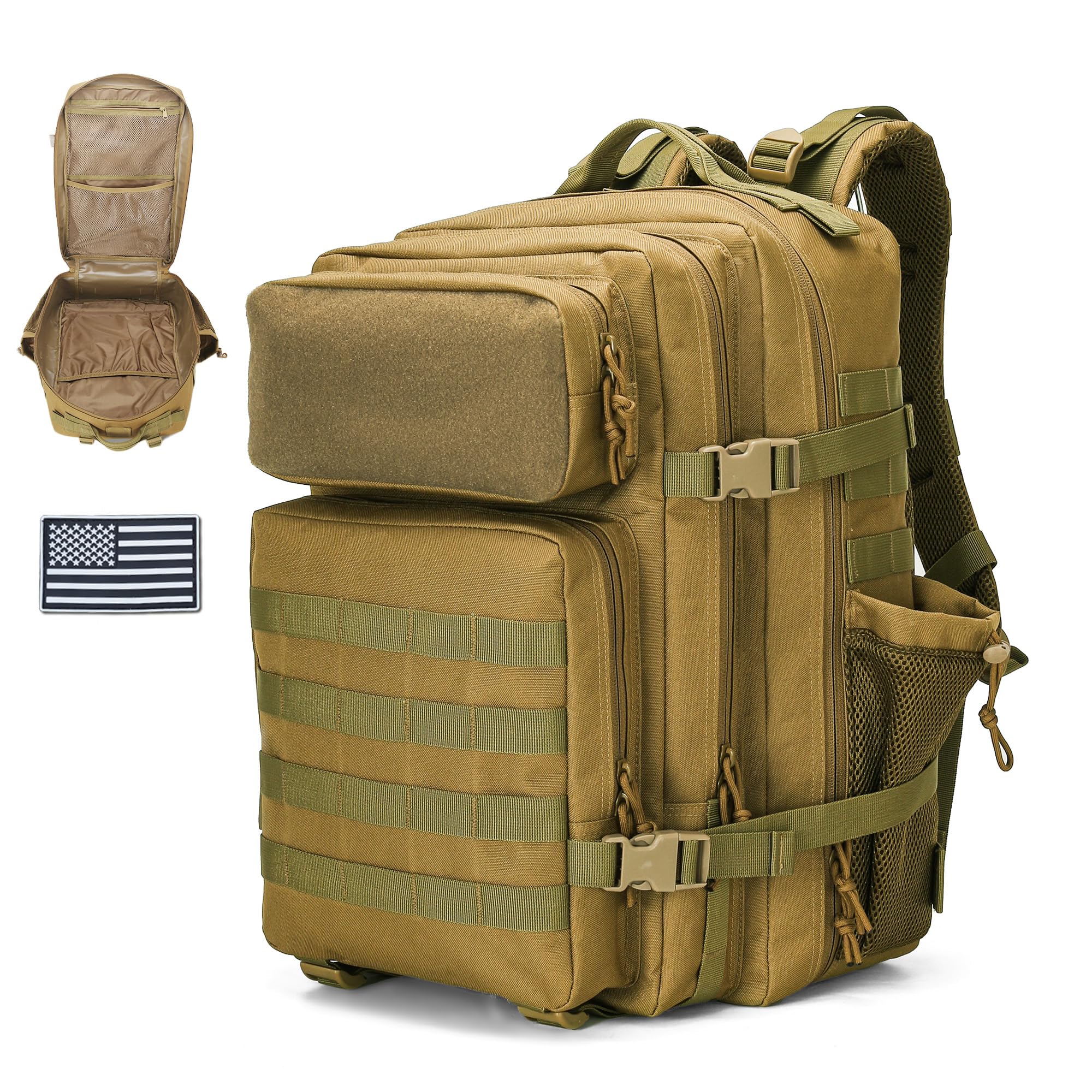 gracedon Tactical Backpack - Military Molle Bag 3 Days Pack for men and Women Large Assault Rucksack 25-45L (45-Khaki)