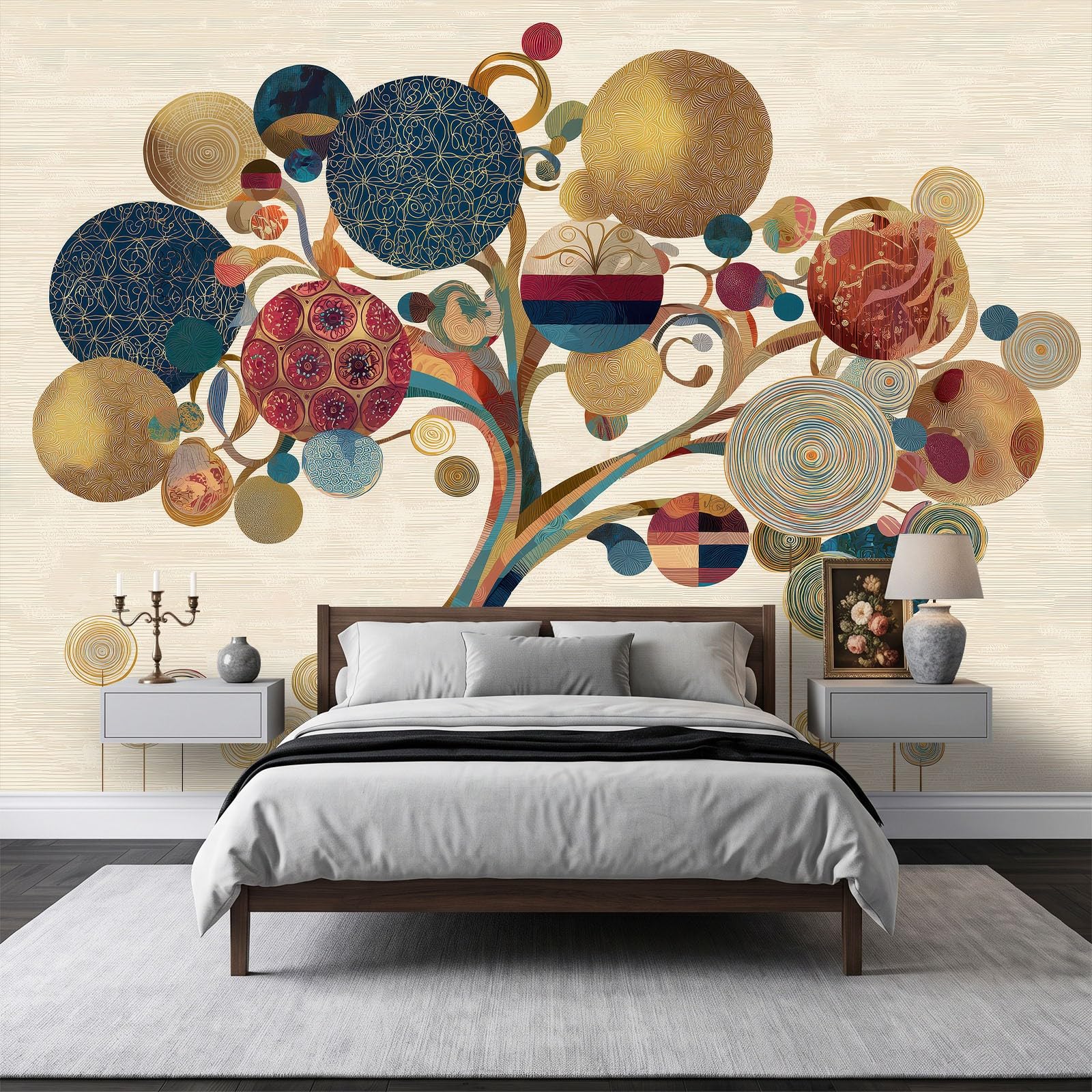 Abstrakcyjna tapeta z motywem drzew, mozaika, włóknina, dla chłopców i dziewczynek, 200 x 140 cm, fototapety, do pokoju dziecięcego, salonu, tapeta na fizelinie, tapeta ścienna, efekt 3D, beżowa