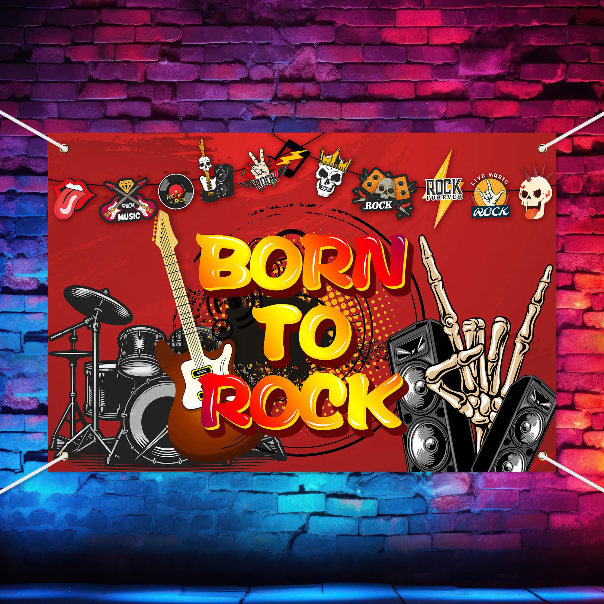 Born to Rock Backdrop Banner Let's Rock N Roll Theme Background Decor for Rockstar Boys Girls Punk Rock Music Party Birthday Party Favors Decorations