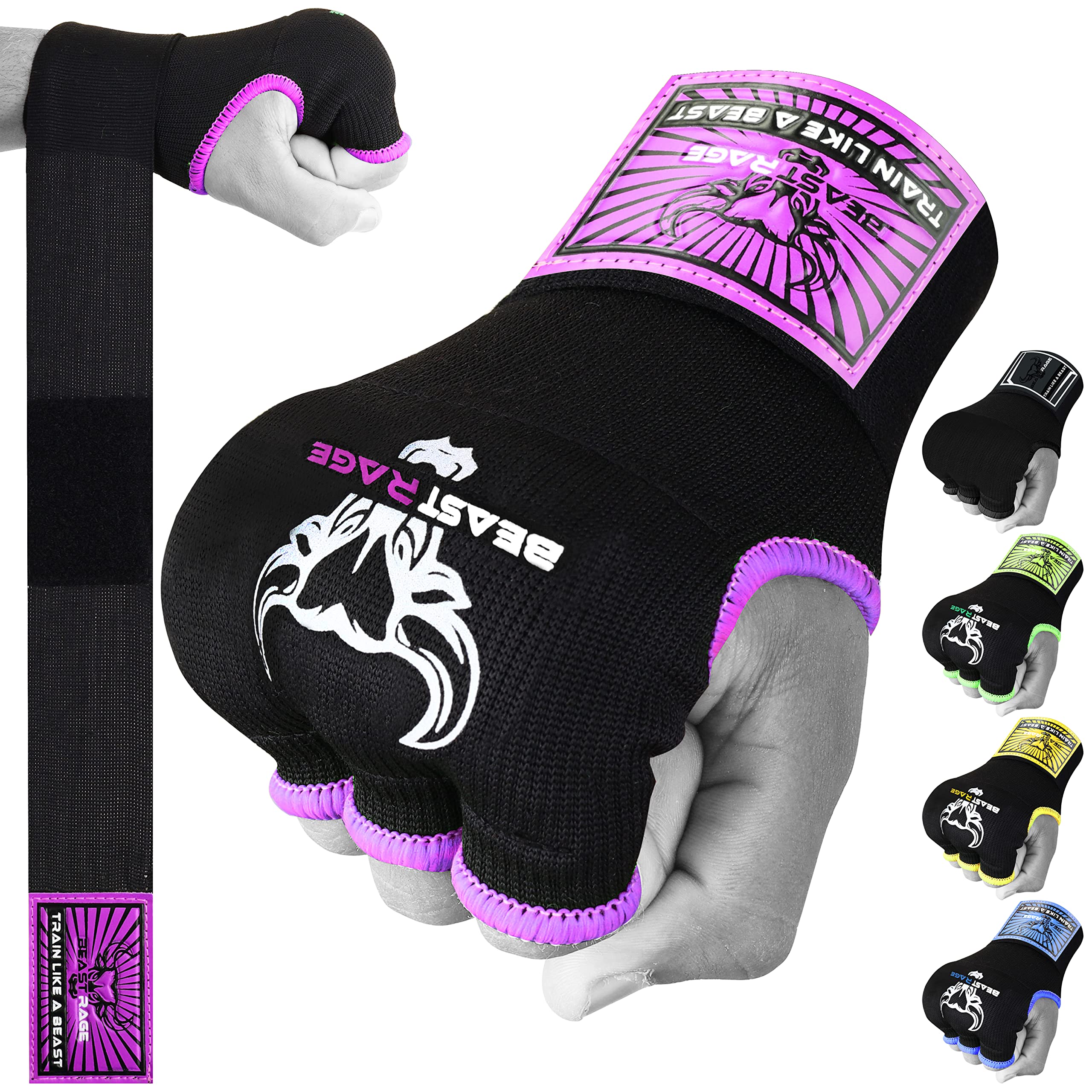 BEAST RAGE Boxing Wraps Hand Gel Gloves MMA 75cm Long Wrap Padded Elasticated Quick Boxing Punching Bag Training Muay Thai Hand Wraps set UFC Bandages For Mens Ladies kids
