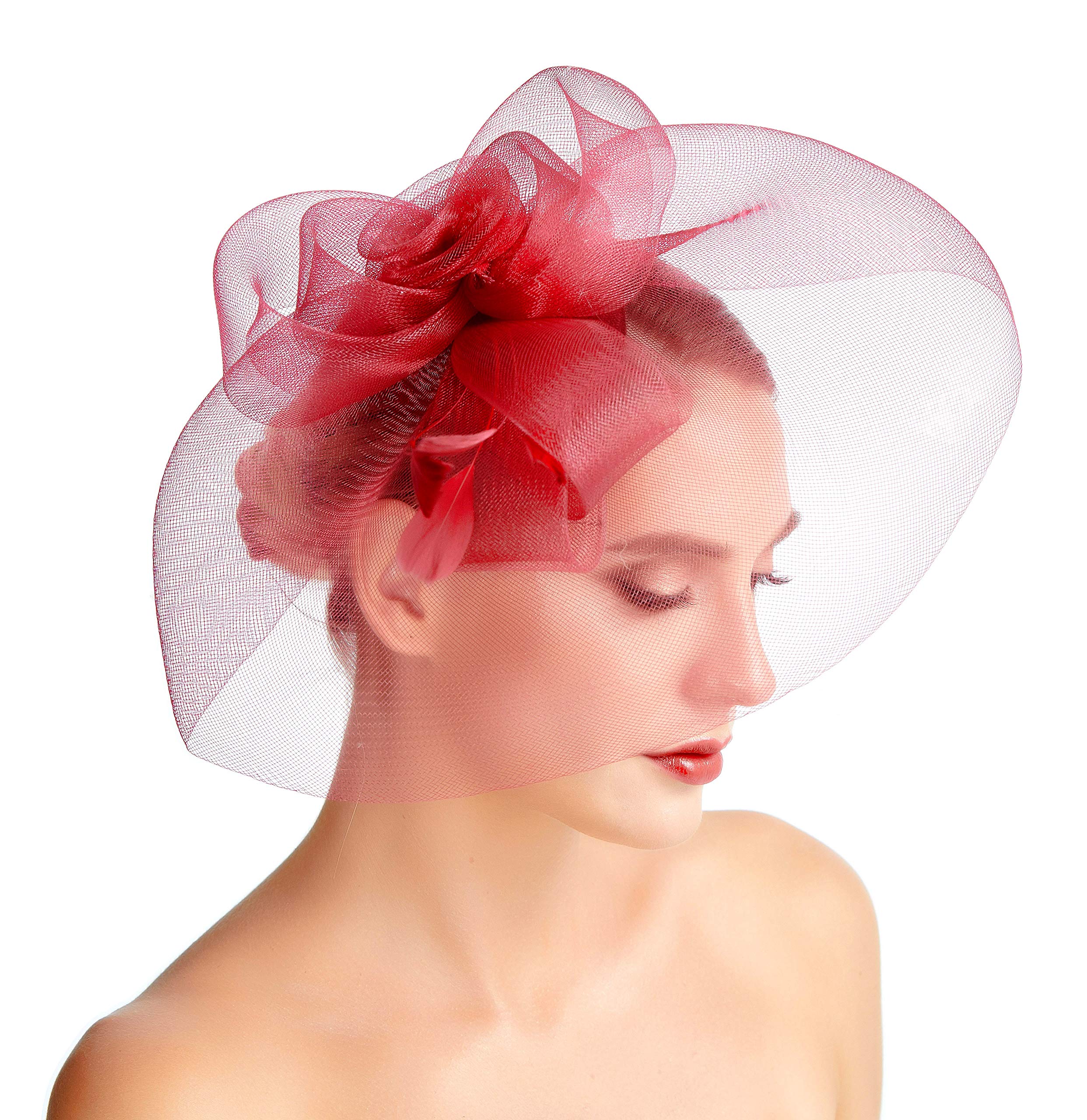 Fascinator Hat Feather Mesh Gauze Cocktail Headwear Pill Box Hair Clip