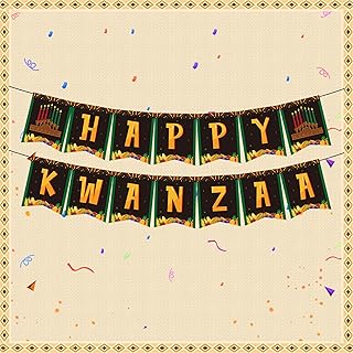 Glodecart Happy Kwanzaa Banner for Home Office Party Decorations, Black African Heritage Holiday Theme Party Banner Backdrop for Kwanzaa Party Decorations Photo Props Party Supplies Hanging Ornaments