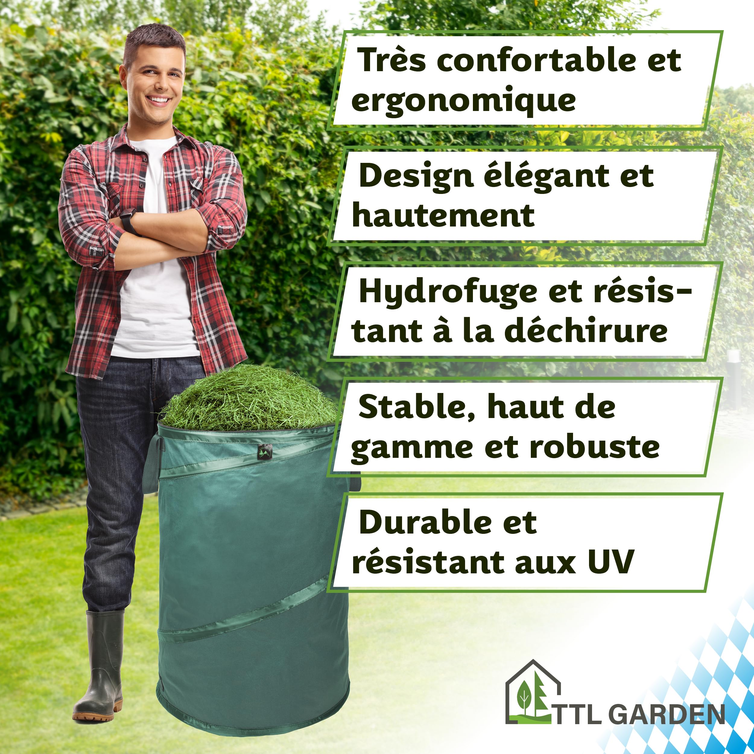 TTL Garden - Pop Up - Lot de 3 sacs à feuilles de jardin - 120 l - Tissu extra robuste - Idéaux pour déchets de jardin - Pliable autoportant