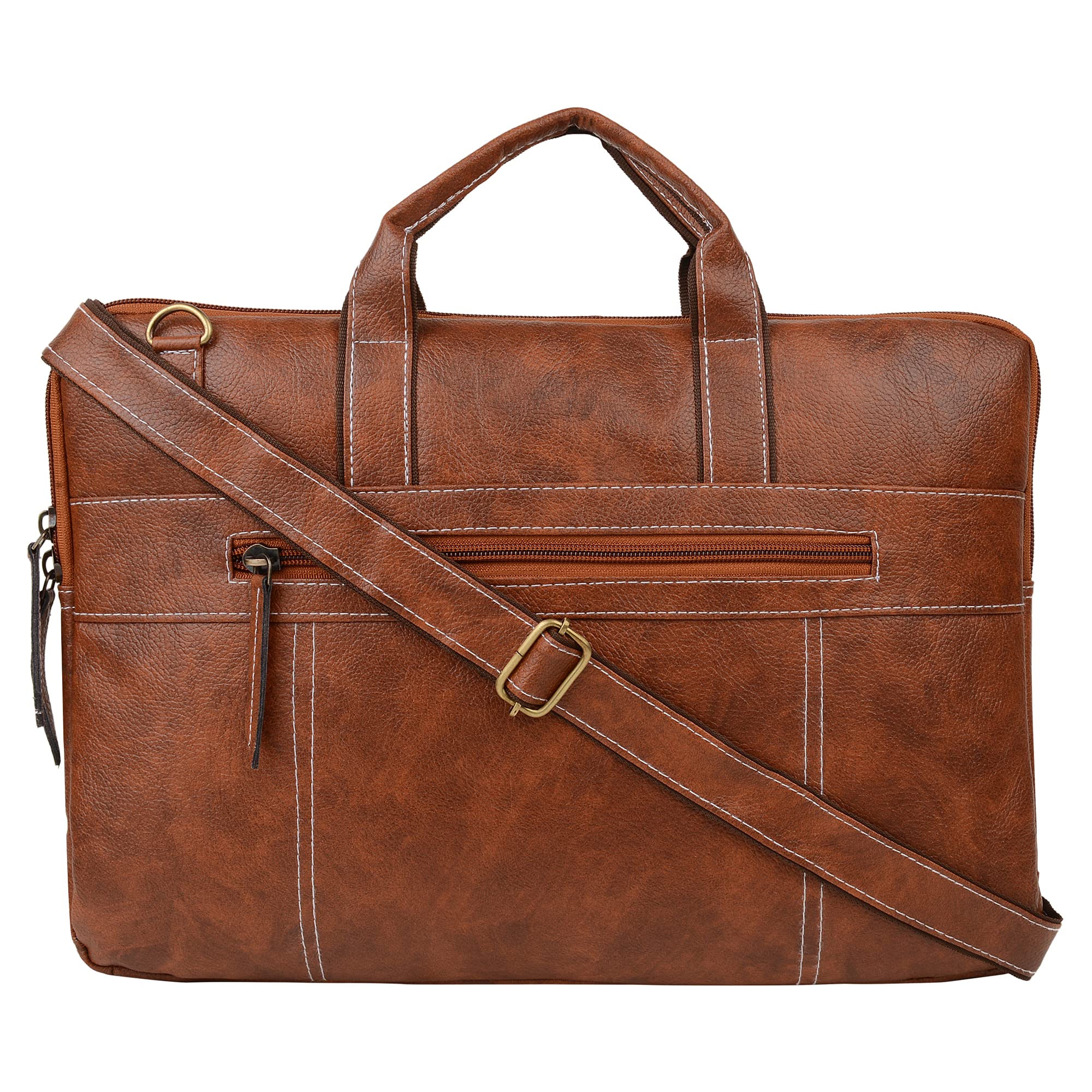 Vivinkaa Unisex-Adult Faux Leather 15.6 Inch Full Tan Padded Laptop Messenger Bag (B0981FY6QV) Amazon Price History, Amazon Price Tracker