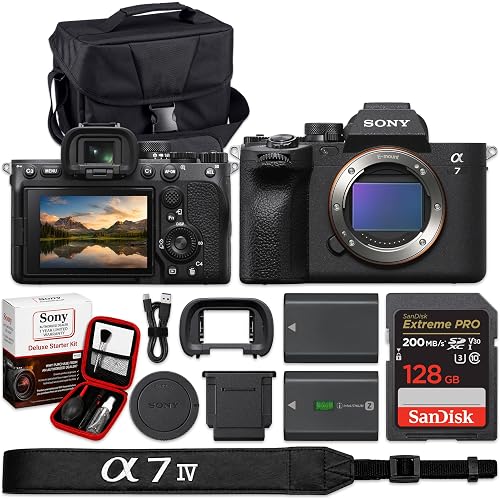 Sony a7 IV Mirrorless Camera Body USA Model | 33MP Full-Frame, 4K 60p 10-Bit, Real-Time Eye AF, SanDisk 128GB Ultra Memory Card, Spare Battery, Deluxe Starter Kit & Camera Case