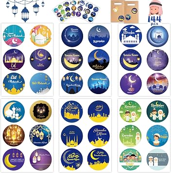 Joy Bang Ramadan Stickers, Eid Mubarak Stickers for Kids 144 Pcs, Happy Ramadan and Eid Stickers for Gifts Cards Decoration, Eid Al-fitr Festival Party Favors Supplies