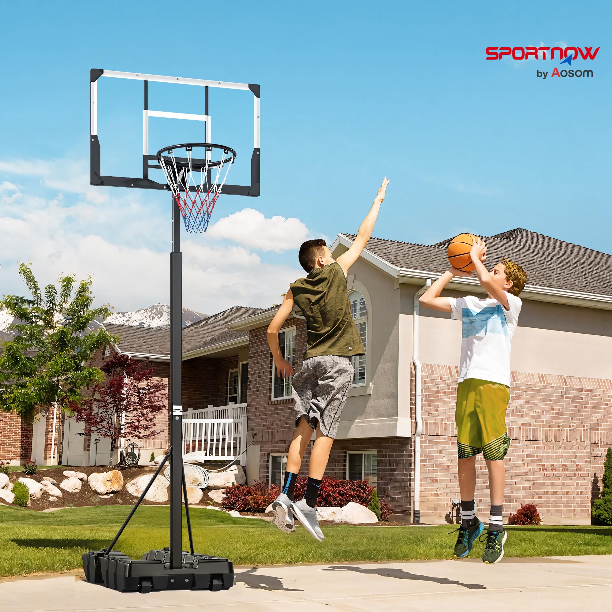 SPORTNOW Canasta de Baloncesto para Exterior, Altura Ajustable 230-305 cm, Canasta de Baloncesto Portátil con Marco Plegable, Tablero Irrompible, Ruedas y Base Rellenable, para Adolescentes y Adultos