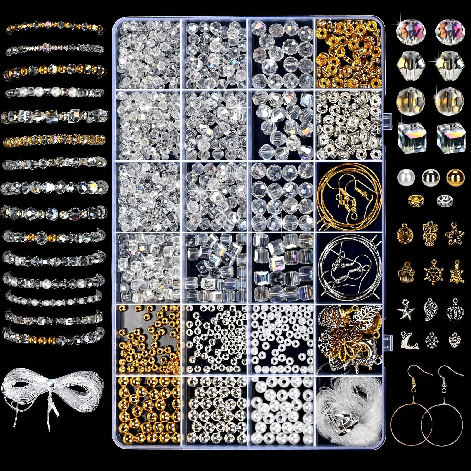 Crystal Beads Bracelet Making Kit for Beginner, Assorted Clear Crystal Glass Beads Suncather Beads with Charms for Jewelry Making, DIY Crafts Birthday Gifts, AB Color
