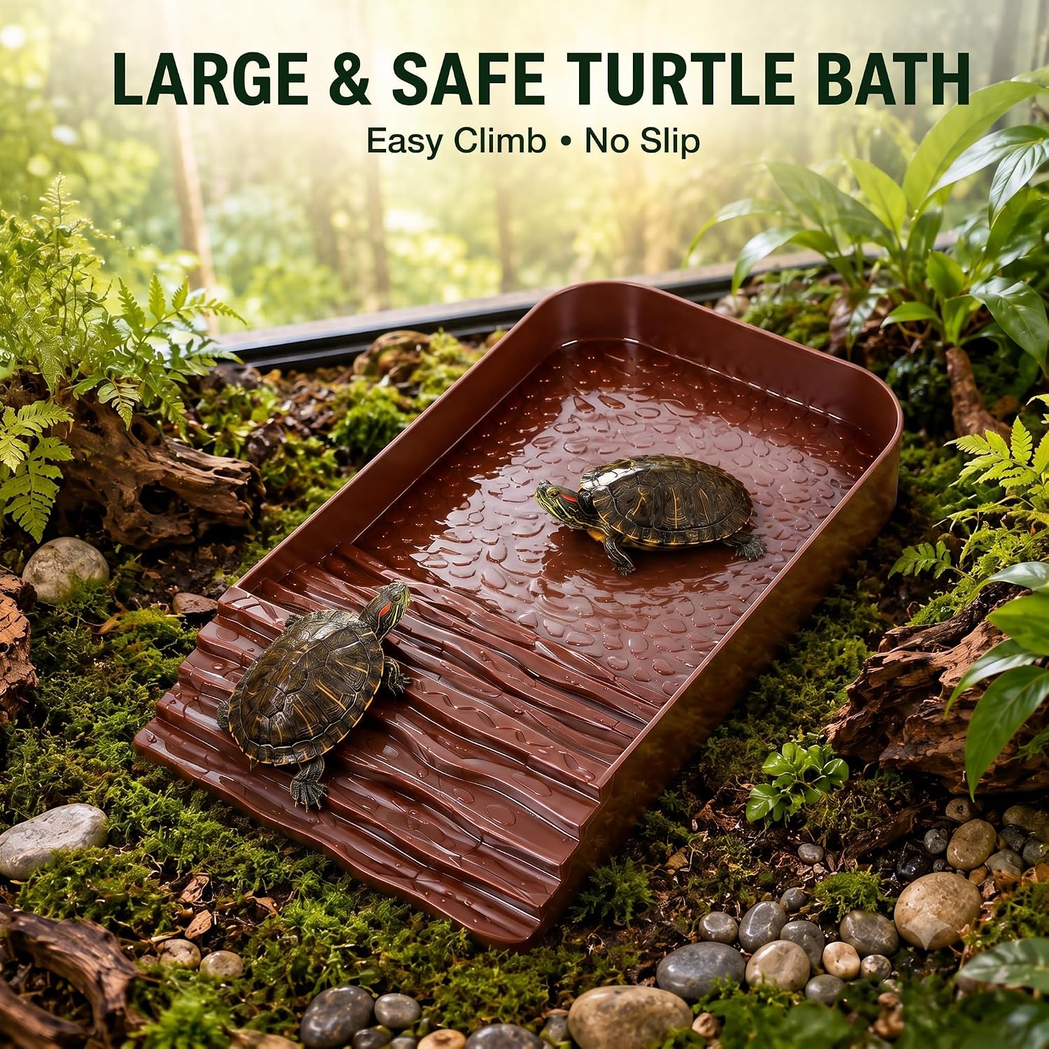 Reptile Bathing Pool with Ramp, Tortoise Water Dish & Reptile Food Dish Box | Tortoise Water Dish Reptile Water Bowl For Soaking, Feeding Drinking Tortoise Habitat Accessory For Turtles,Geckos,Snakes,Red