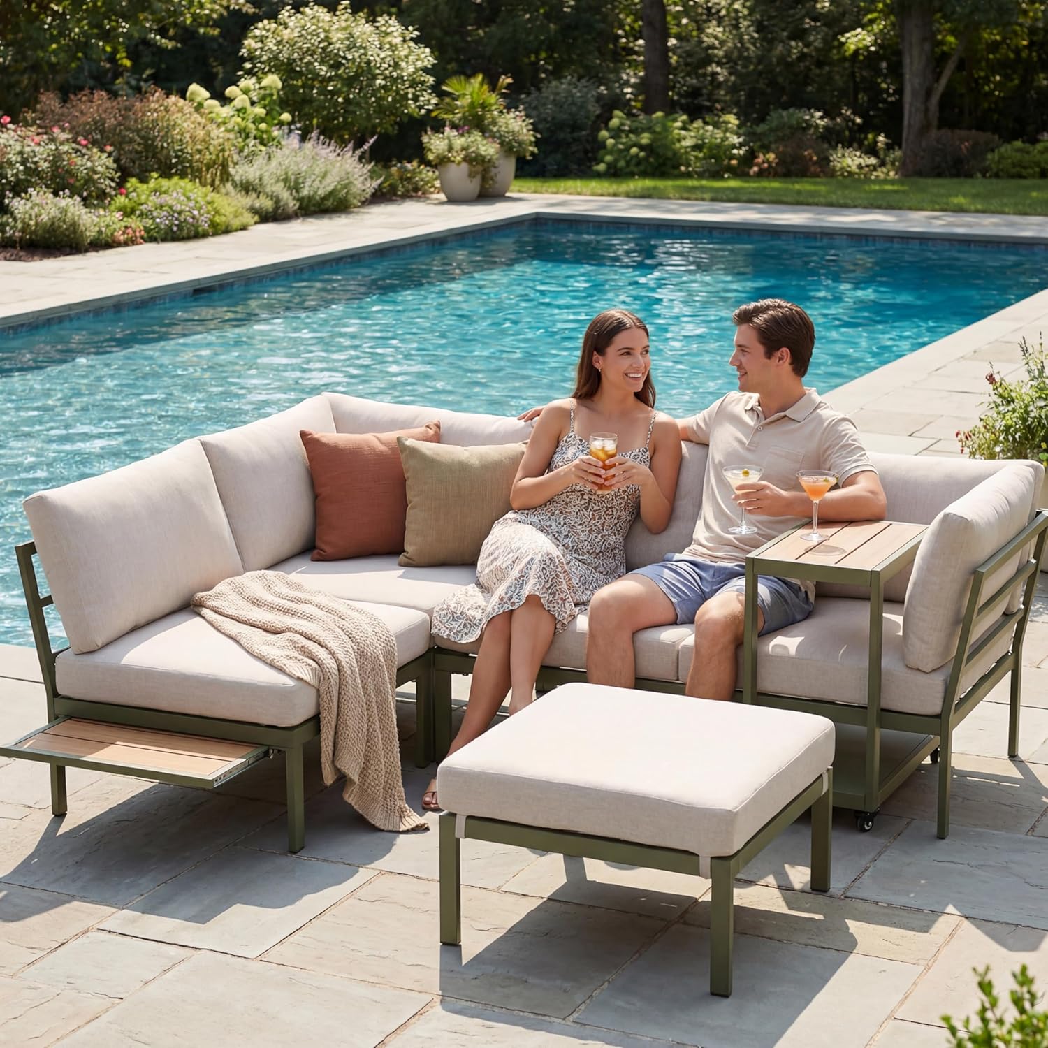 Outdoor Conversation Furniture Set, Patio Sectional Sofa Set, Outdoor Couch Sectional, Outside Sets, Patio Furniture Sets for Backyard, Garden, Lawn, Poolside, Grey