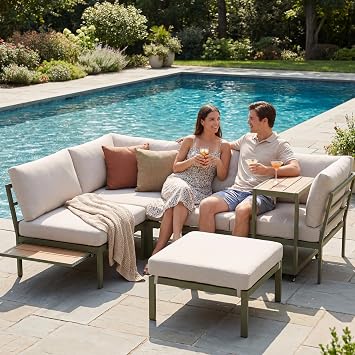 Patio Sectional Sofa Set, Outdoor Conversation Furniture Set, Outdoor Couch Sectional, Outside Sets, Patio Furniture Sets for Backyard, Garden, Lawn, Poolside, Beige