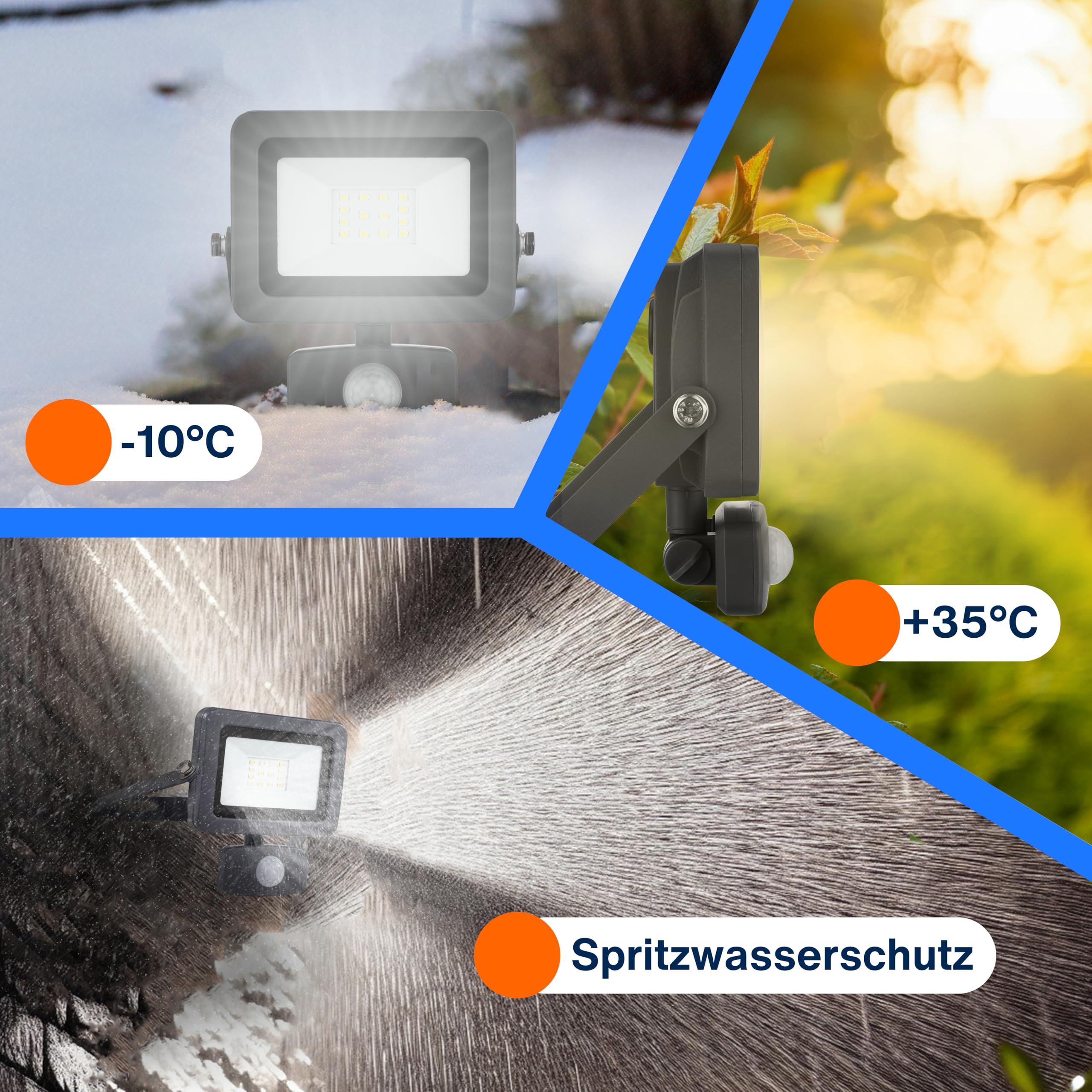 REV Aussenlampe FLARE - LED Aussenleuchte mit Bewegungsmelder, IP44, Strahler außen 50W, 4250 Lumen, 6500K, Erfassungswinkel 90° auf 7m, anthrazit
