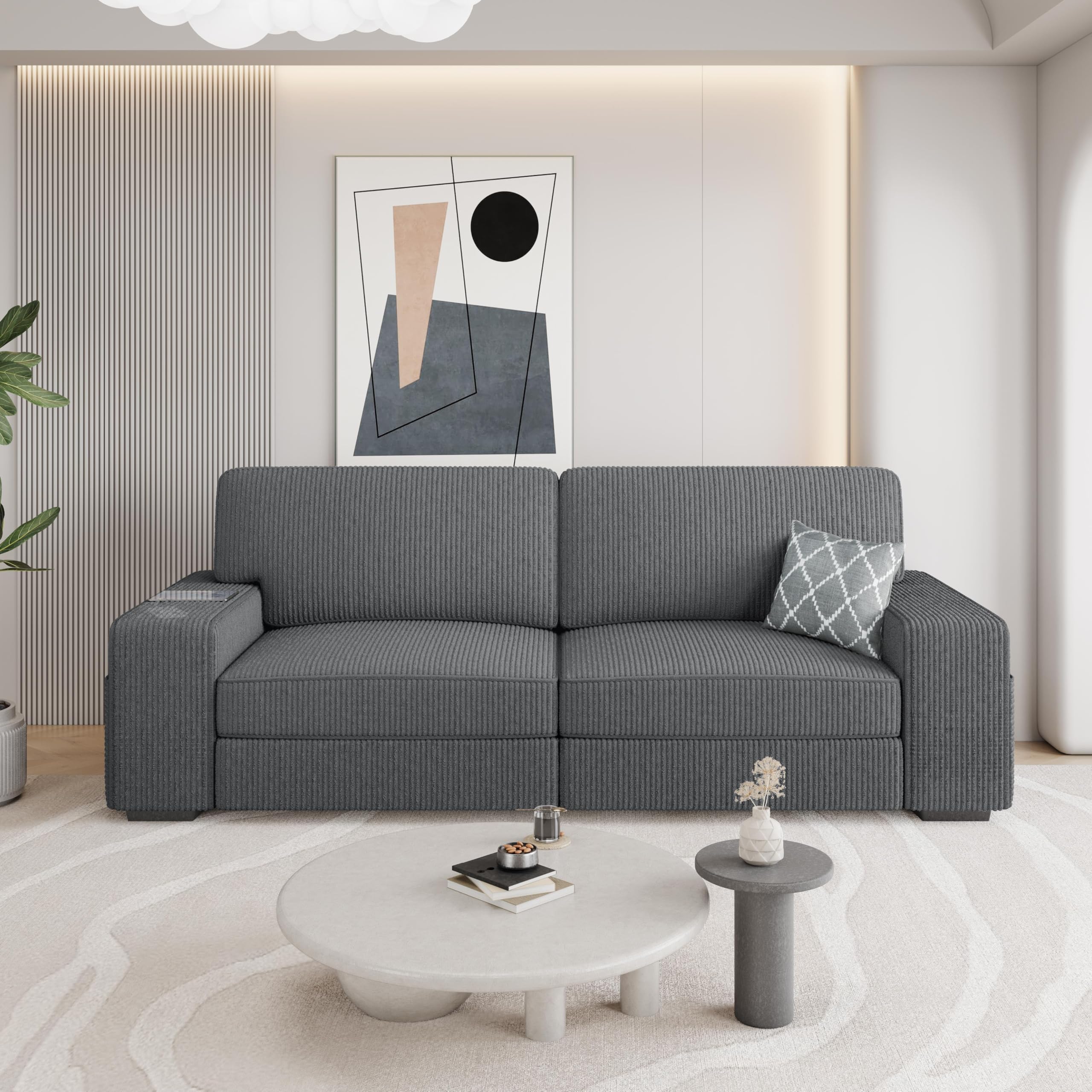 Yaheetech Sofá de 2 Plazas Tapizado de Pana de 212 X 81 cm Sofá con Cojines Extraíbles Sofá Moderno con Reposabrazos Anchos Carga MAX 272 KG para Salón/Dormitorio/Sala de Estar Gris Oscuro