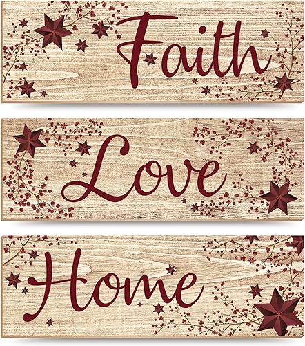 3 letreros de madera con texto en inglés Faith Love Hope para decoración de pared de madera rústica de 12 x 4 pulgadas, decoración de pared de