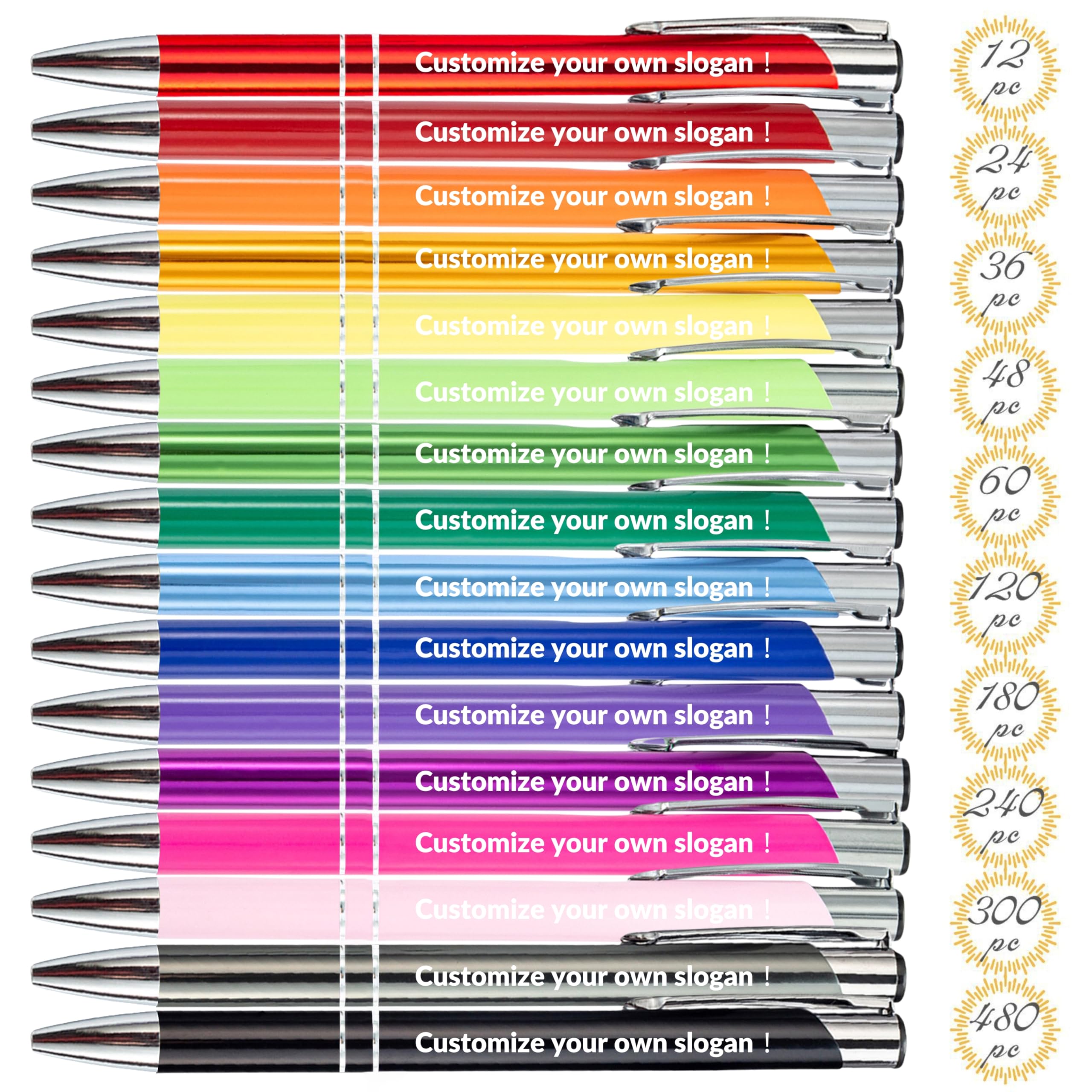 Yingya Personalized Custom Pens Up to 480pc with Stylus Tip, Multi-coloured Pens for Business Writing, Office Gifts