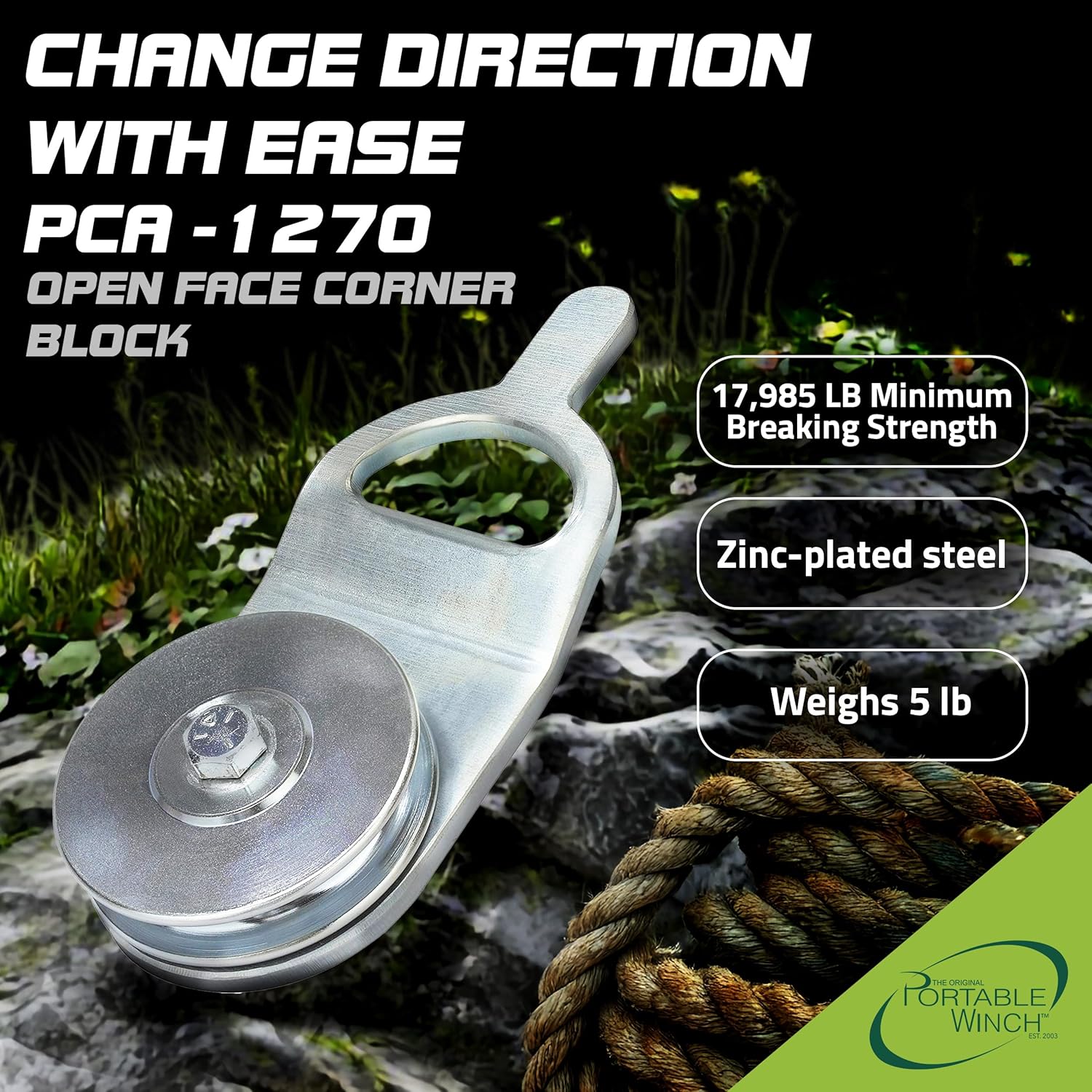 Portable Winch PCA-1315 All-Terrain Rigging Kit, PCA-1310 Ball Hitch Pulling Plate, Open-Face Corner Block, and Automatic Rope Release Bundle for Logging, Skidding, Hauling, and Rigging