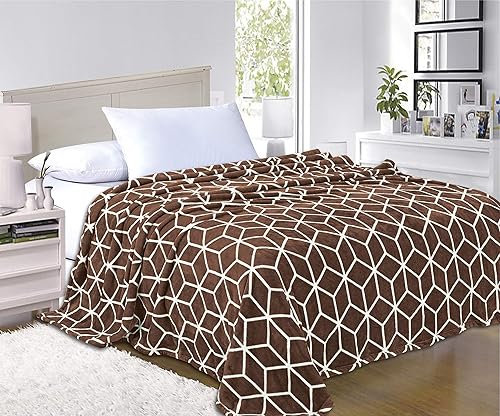 Miniatura 1 de Elegant Comfort Manta de franela coral aterciopelada de lujo, de microterciopelo ultra suave, mullida, tamaño matrimonialqueen, marrón chocolate