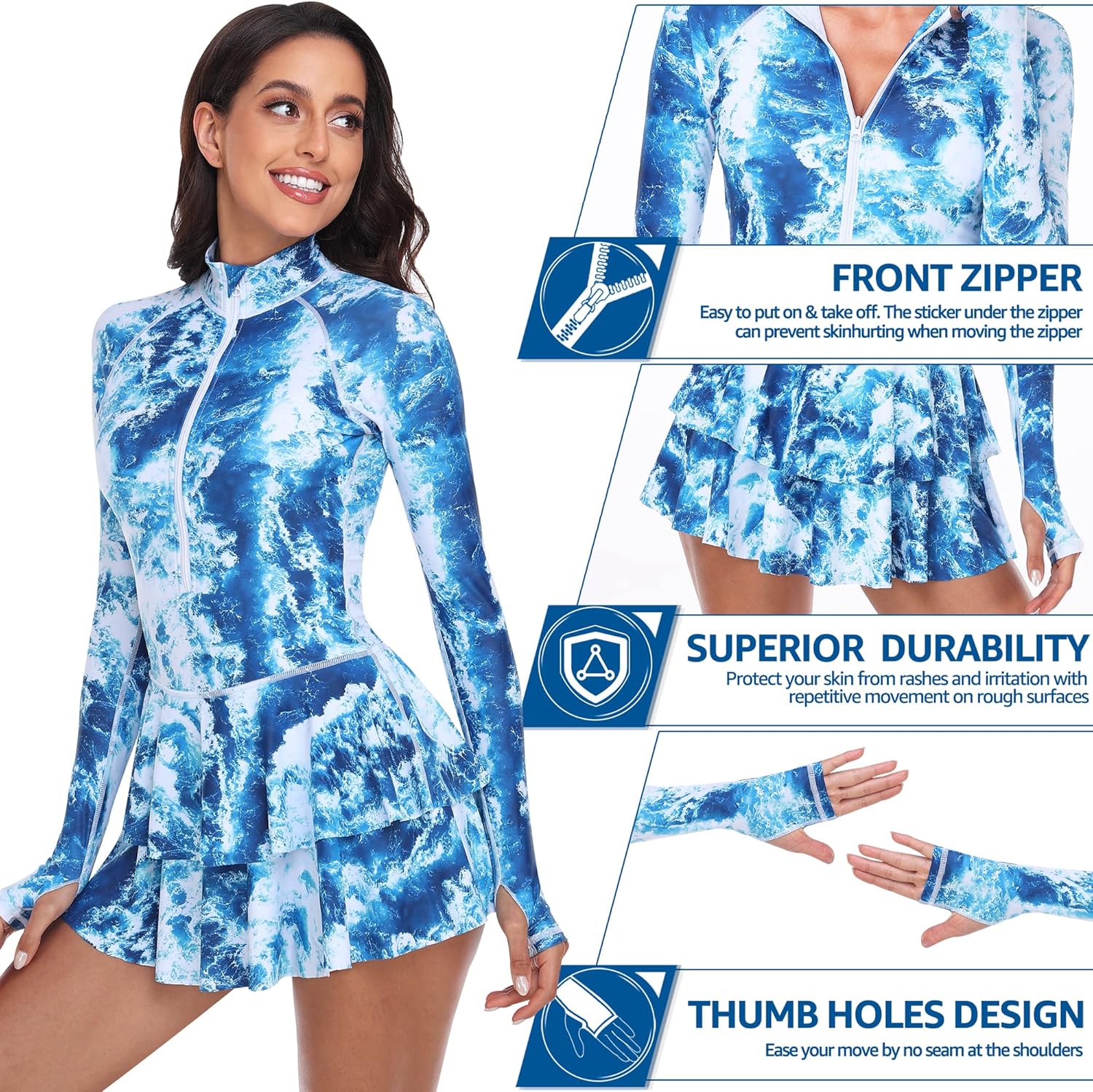 UNIQUEBELLA Rash Guard for Women, 1 Piece Modest Swimsuits for Women - Long Sleeve Swimsuits UV UPF 50+ Swim Shirt